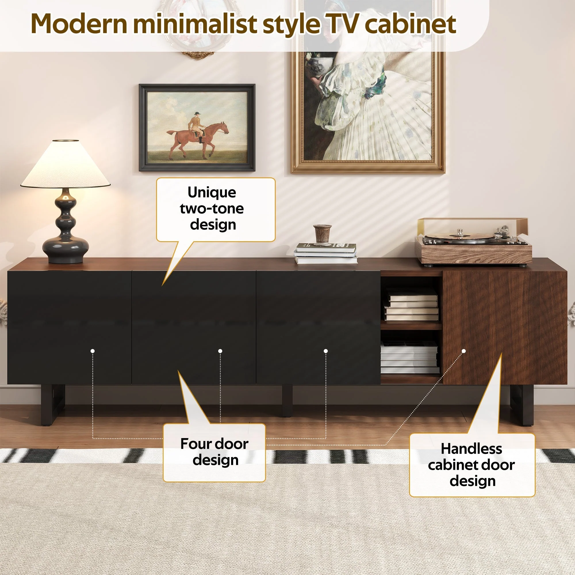 TV Cabinet Low 4 Doors 180x38x50cm - Vintage Wood Grain - Image 4
