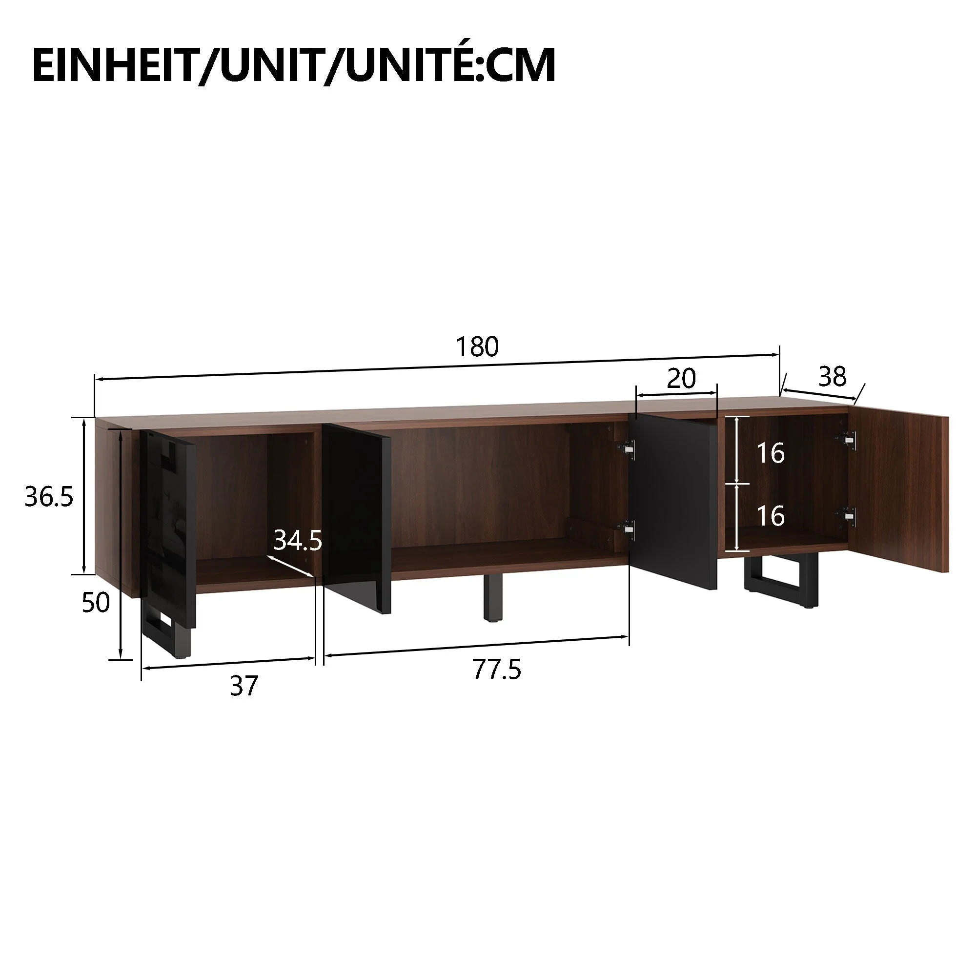 TV Cabinet Low 4 Doors 180x38x50cm - Vintage Wood Grain - Image 9