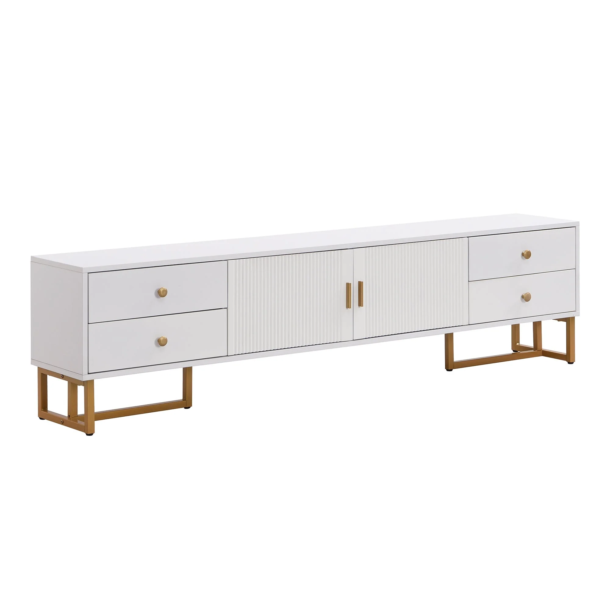 TV Cabinet, Low Panel with Textured Door & Drawers, Gold Handles & Feet - Image 10