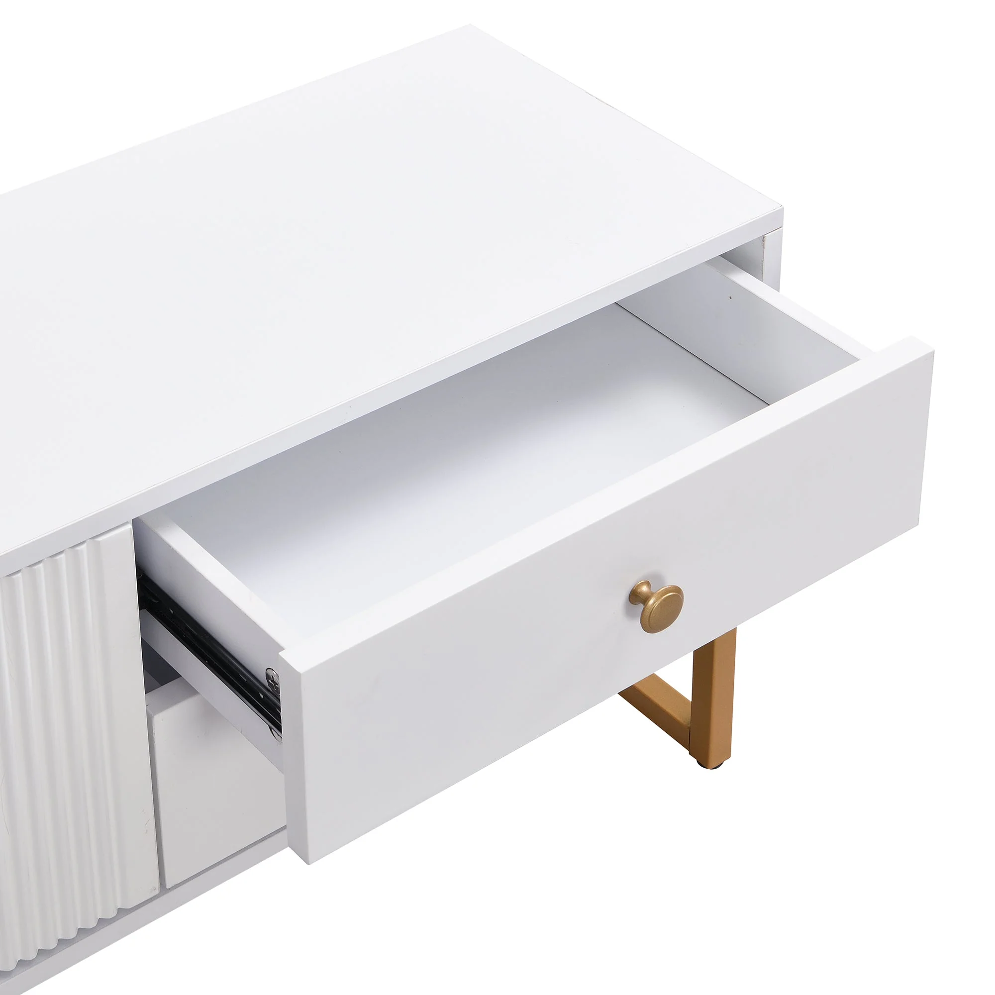 TV Cabinet, Low Panel with Textured Door & Drawers, Gold Handles & Feet - Image 9