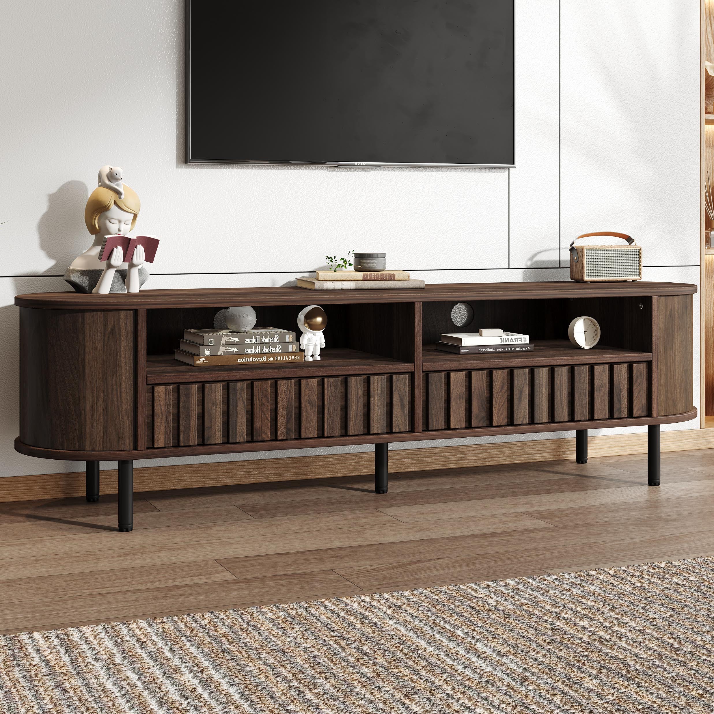 TV Cabinet Lowboard 160cm 2 Cabinets 2 Drawers for 65-inch TV Walnut - Image 4