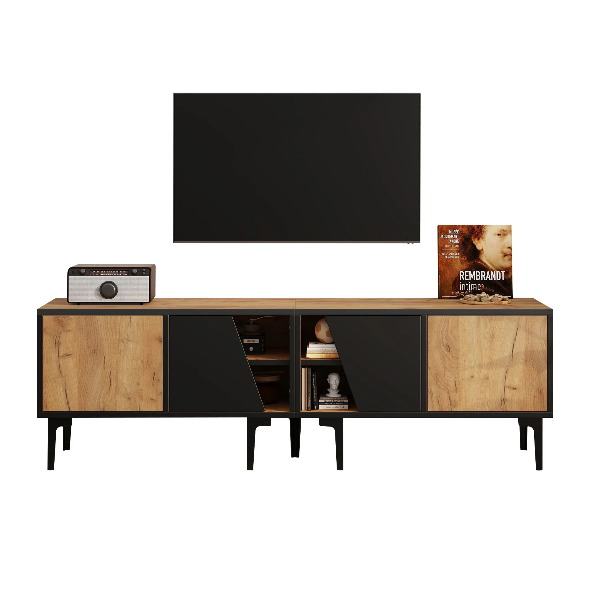 TV Cabinet Lowboard 160cm 4 Compartments Minimalist for 65 Inch TV - Natural Wood Color - Image 10