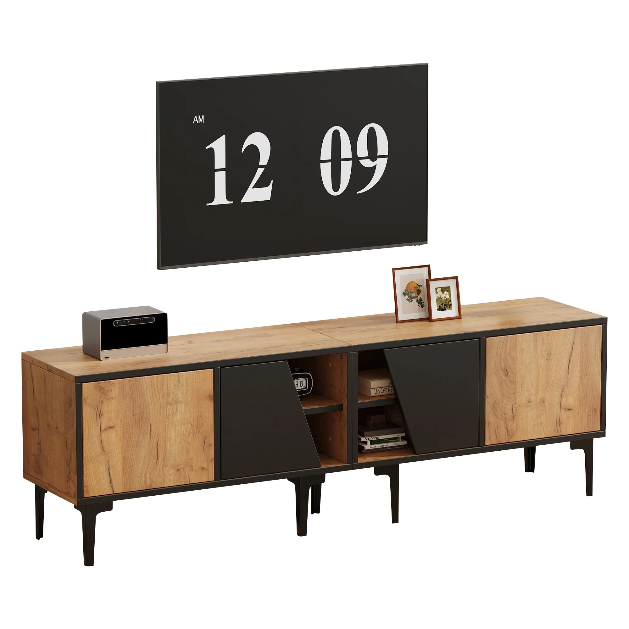 TV Cabinet Lowboard 160cm 4 Compartments Minimalist for 65 Inch TV - Natural Wood Color - Image 7