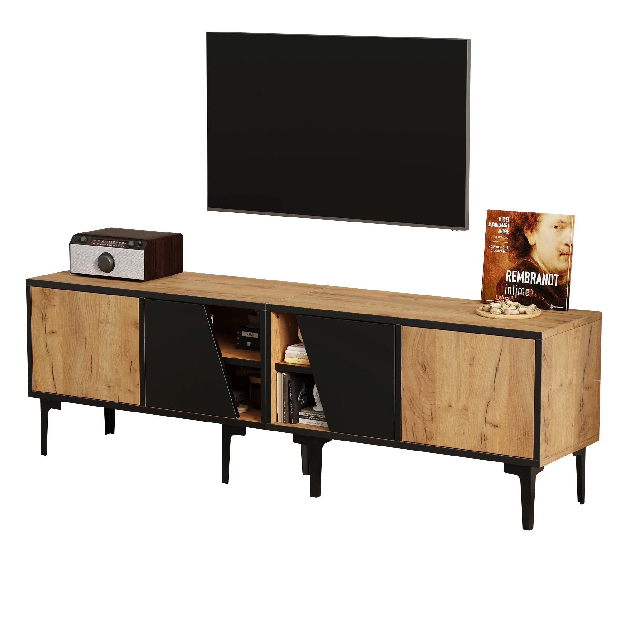 TV Cabinet Lowboard 160cm 4 Compartments Minimalist for 65 Inch TV - Natural Wood Color - Image 8