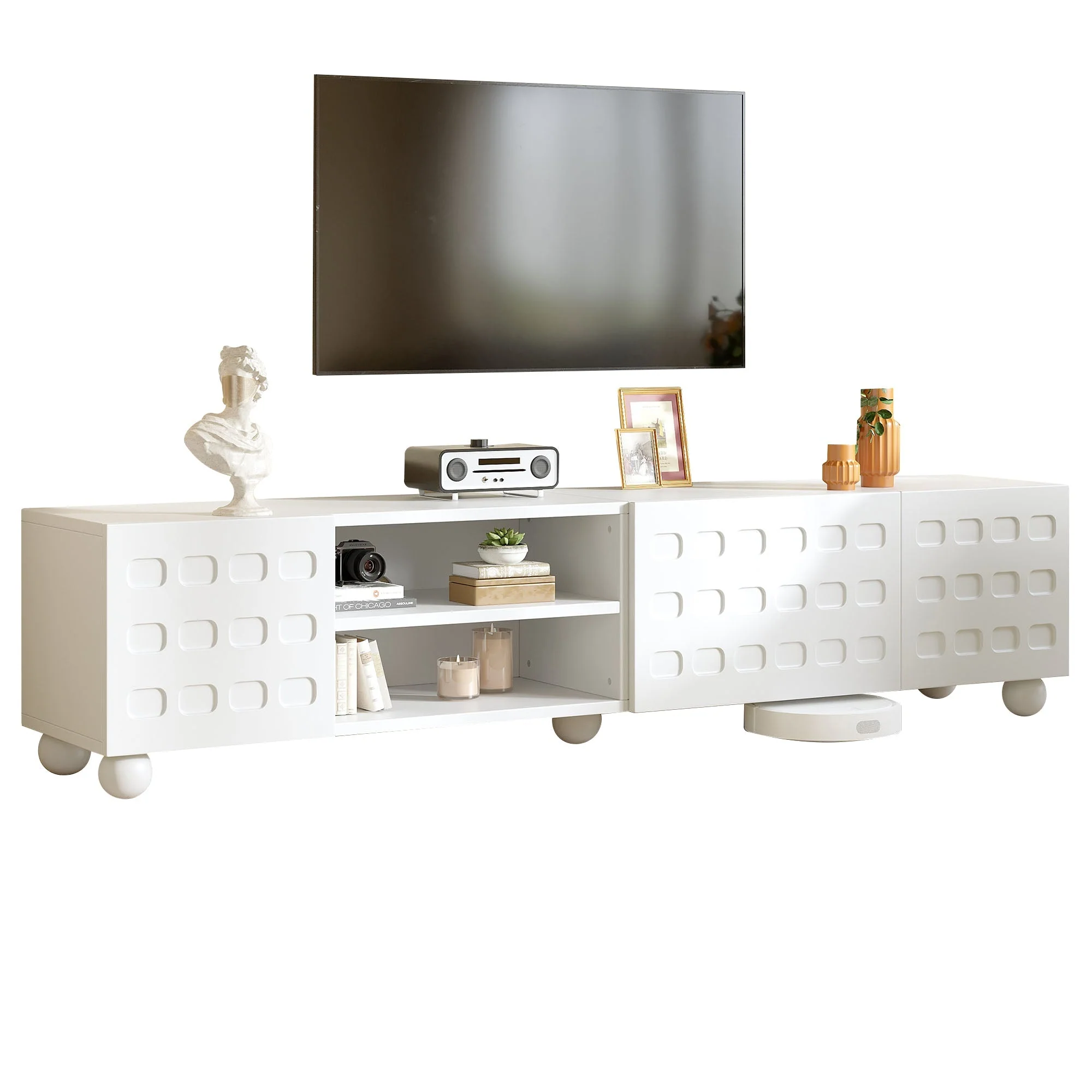 TV Cabinet Lowboard 200cm 3-Door Printed Design - White - Image 8