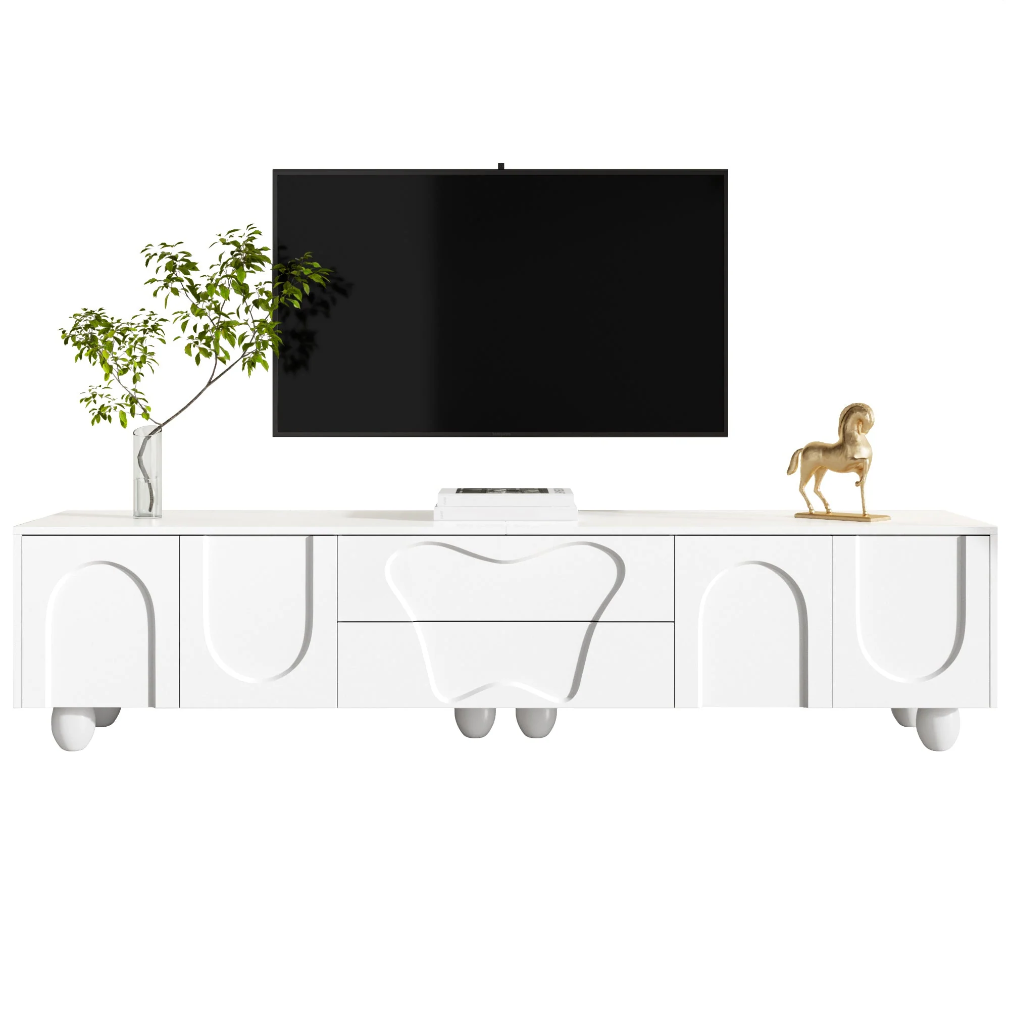 TV Cabinet, Minimalist Elegant with Storage, Wooden Legs White
