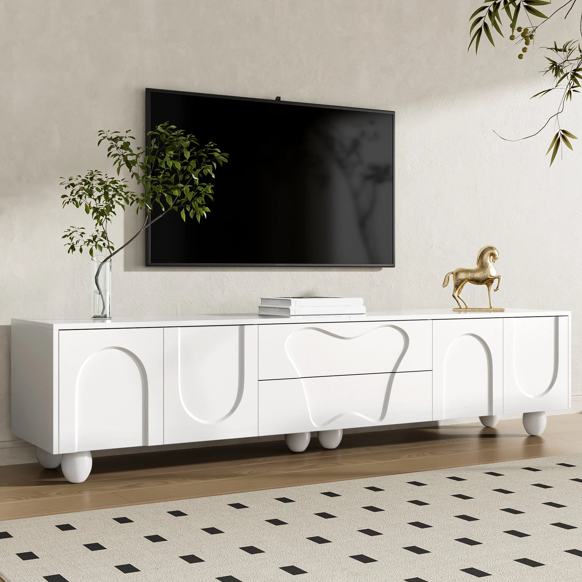 TV Cabinet, Minimalist Elegant with Storage, Wooden Legs White - Image 3