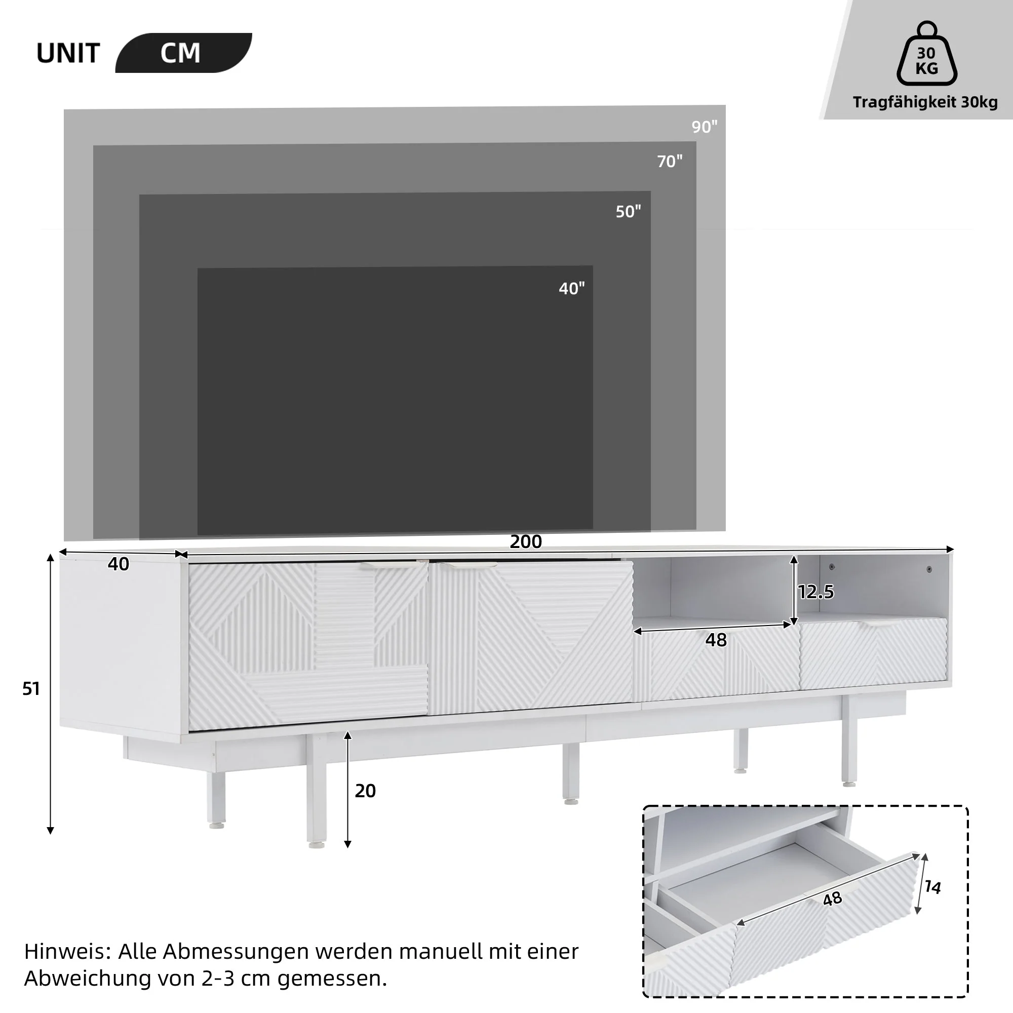 TV Cabinet, Modern Bohemian Abstract Geometric Lines, White, 200x40x51cm for 90-inch TVs - Image 6