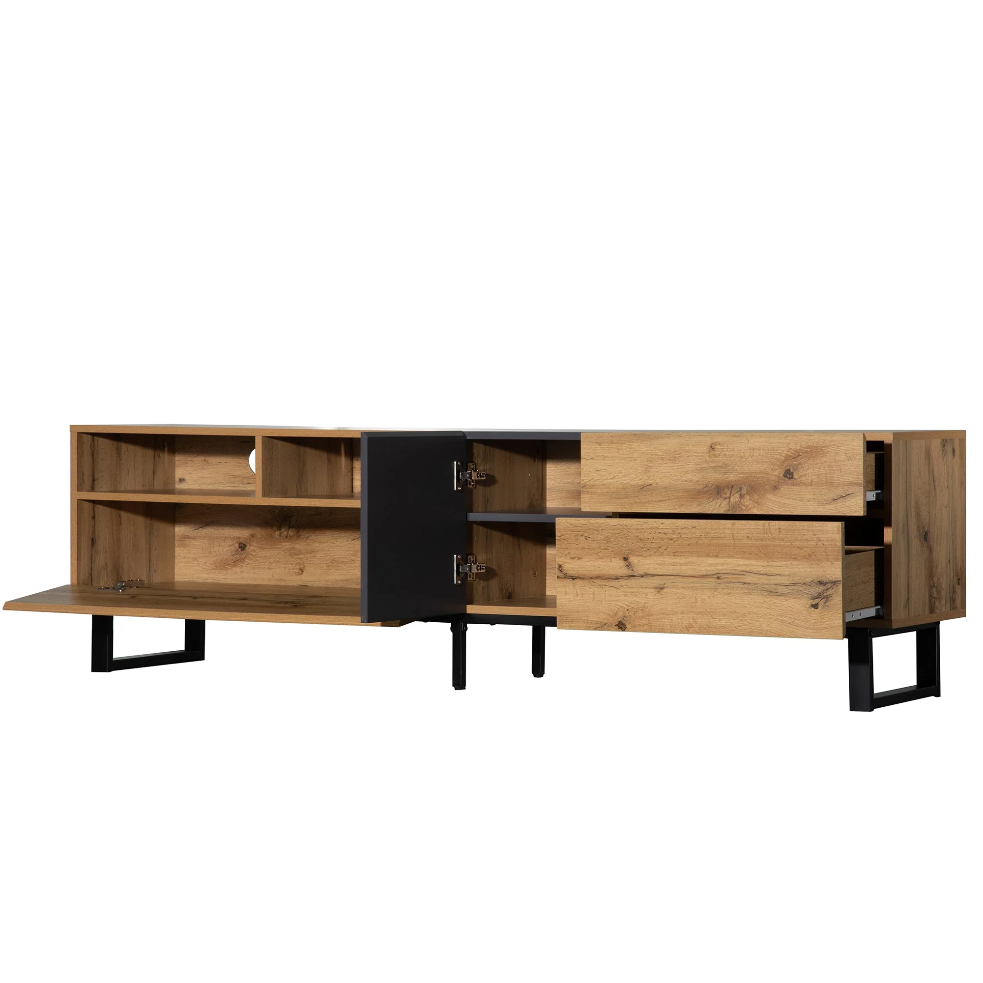TV Cabinet, Modern Color-Blocking 180cm, Wood Grain - Image 10