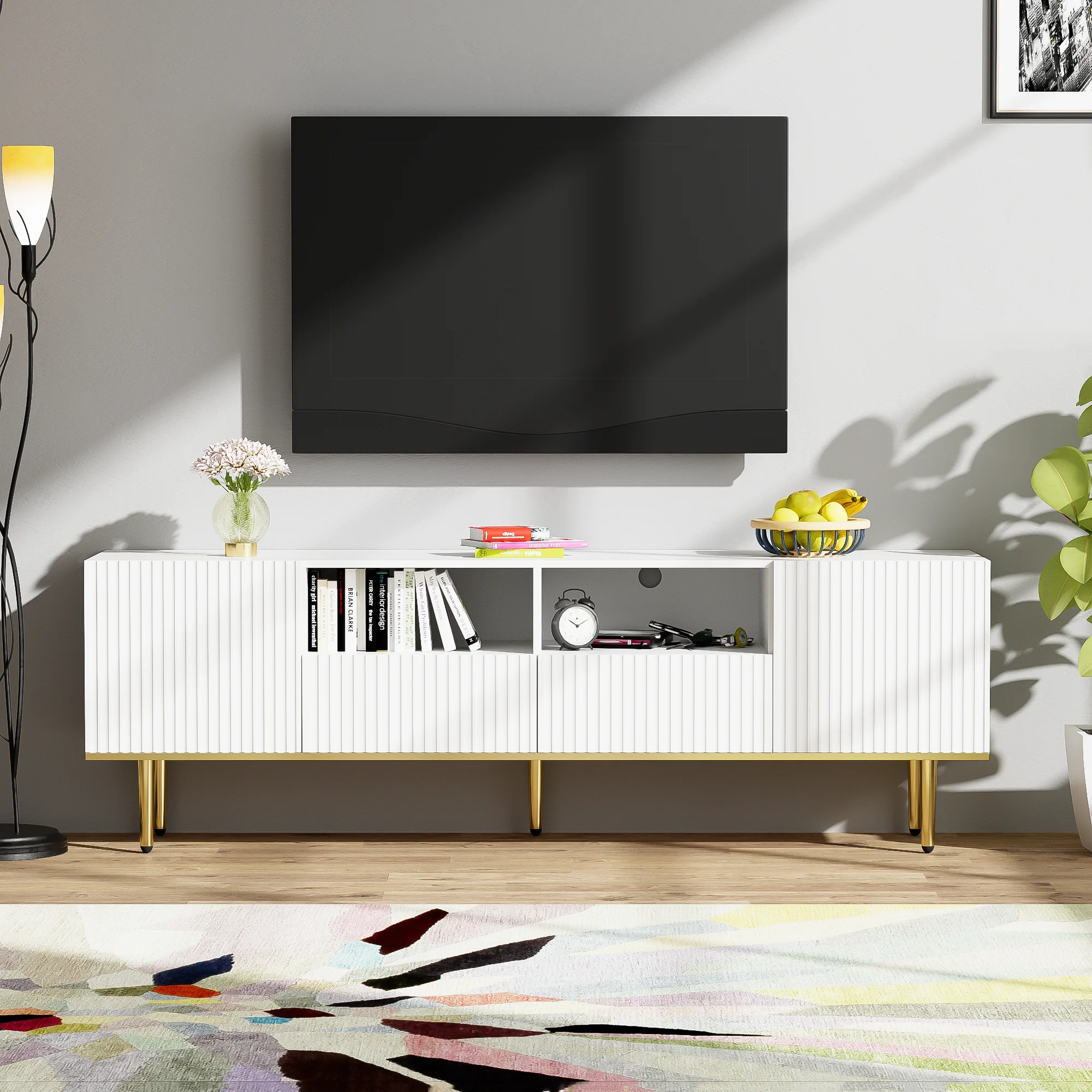 TV Cabinet, Modern with Gold Legs and Trim, Gold - Image 8