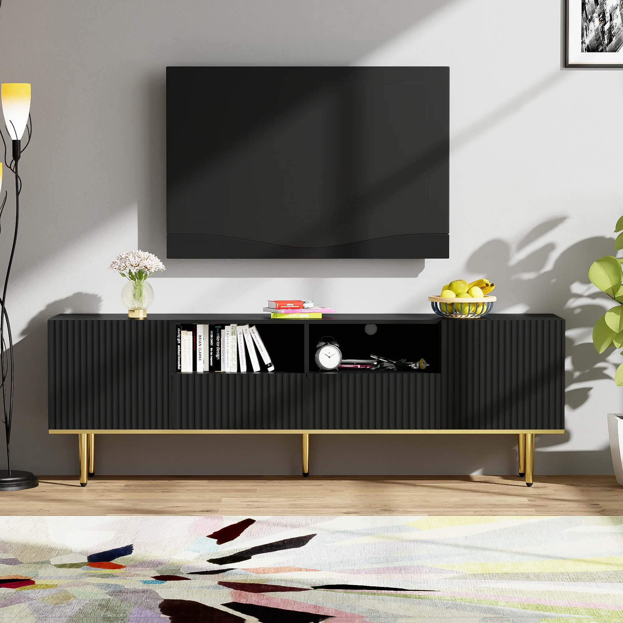 TV Cabinet, Modern with Golden Feet and Edge