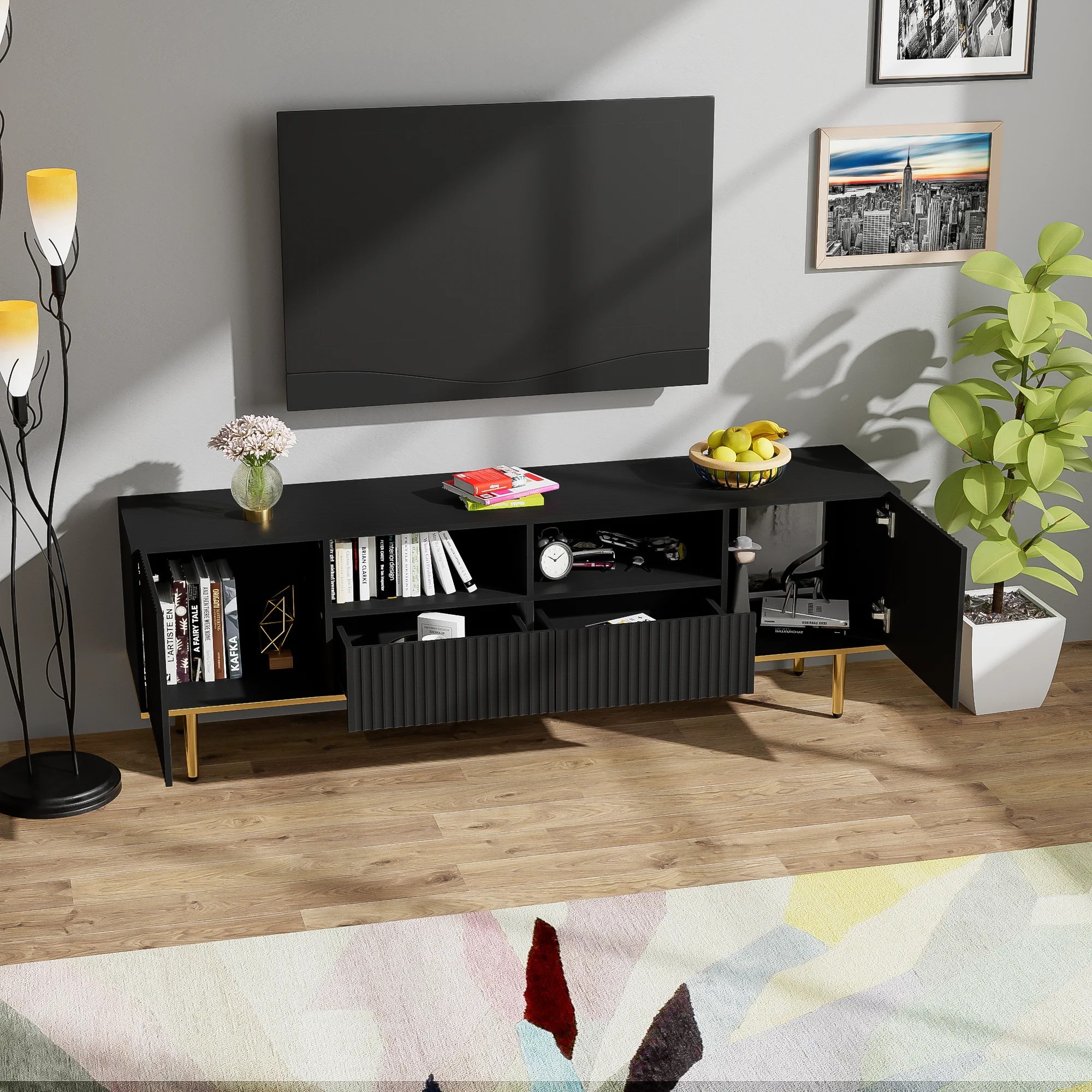 TV Cabinet, Modern with Golden Feet and Edge - Image 4