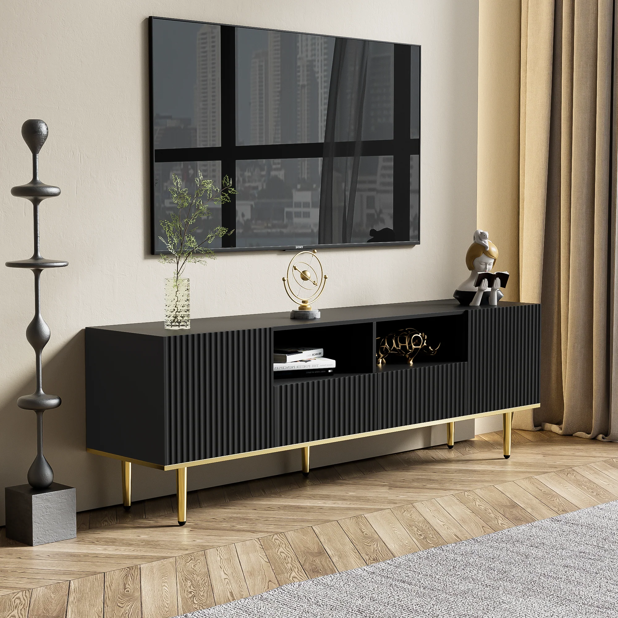 TV Cabinet, Modern with Golden Feet and Edge - Image 5