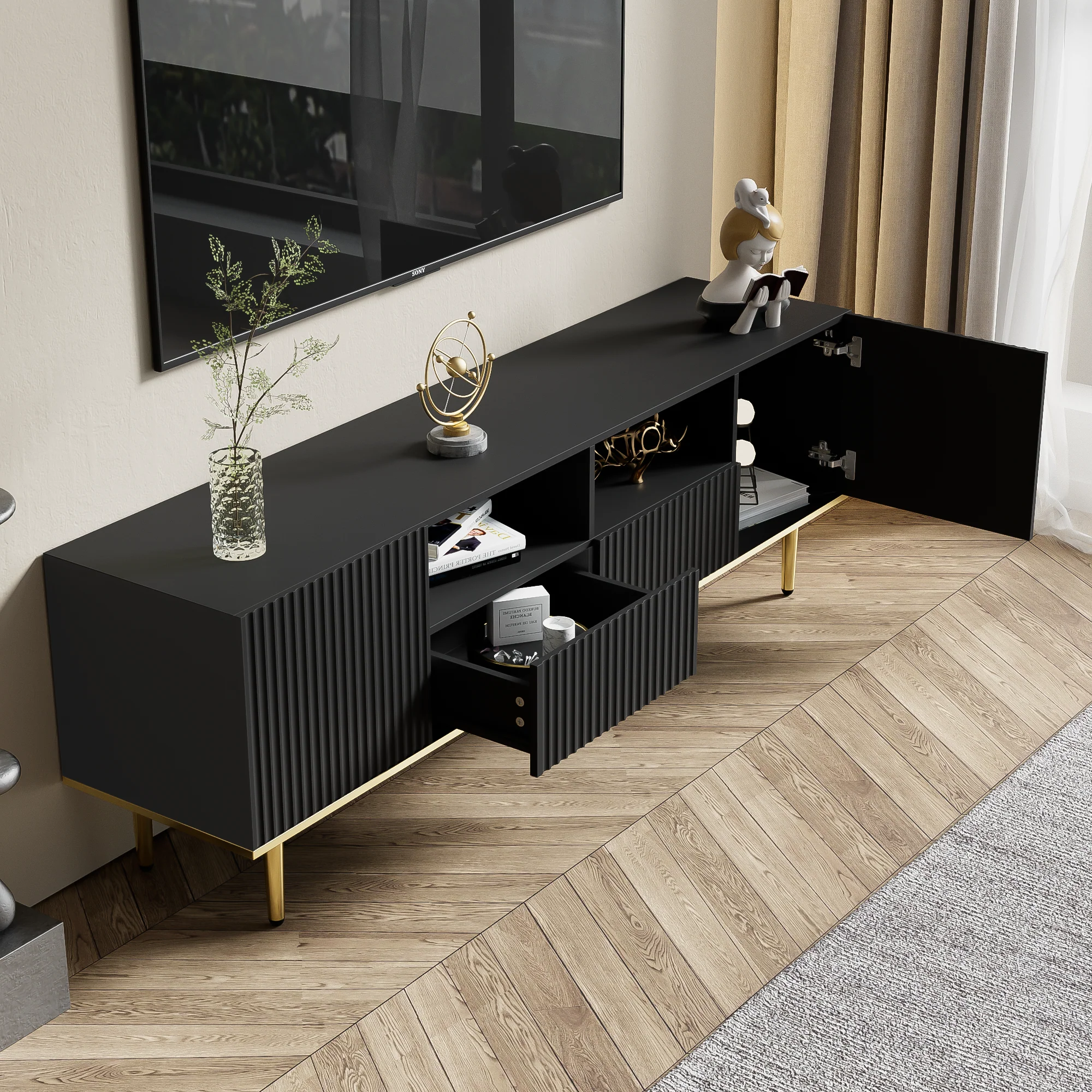 TV Cabinet, Modern with Golden Feet and Edge - Image 7