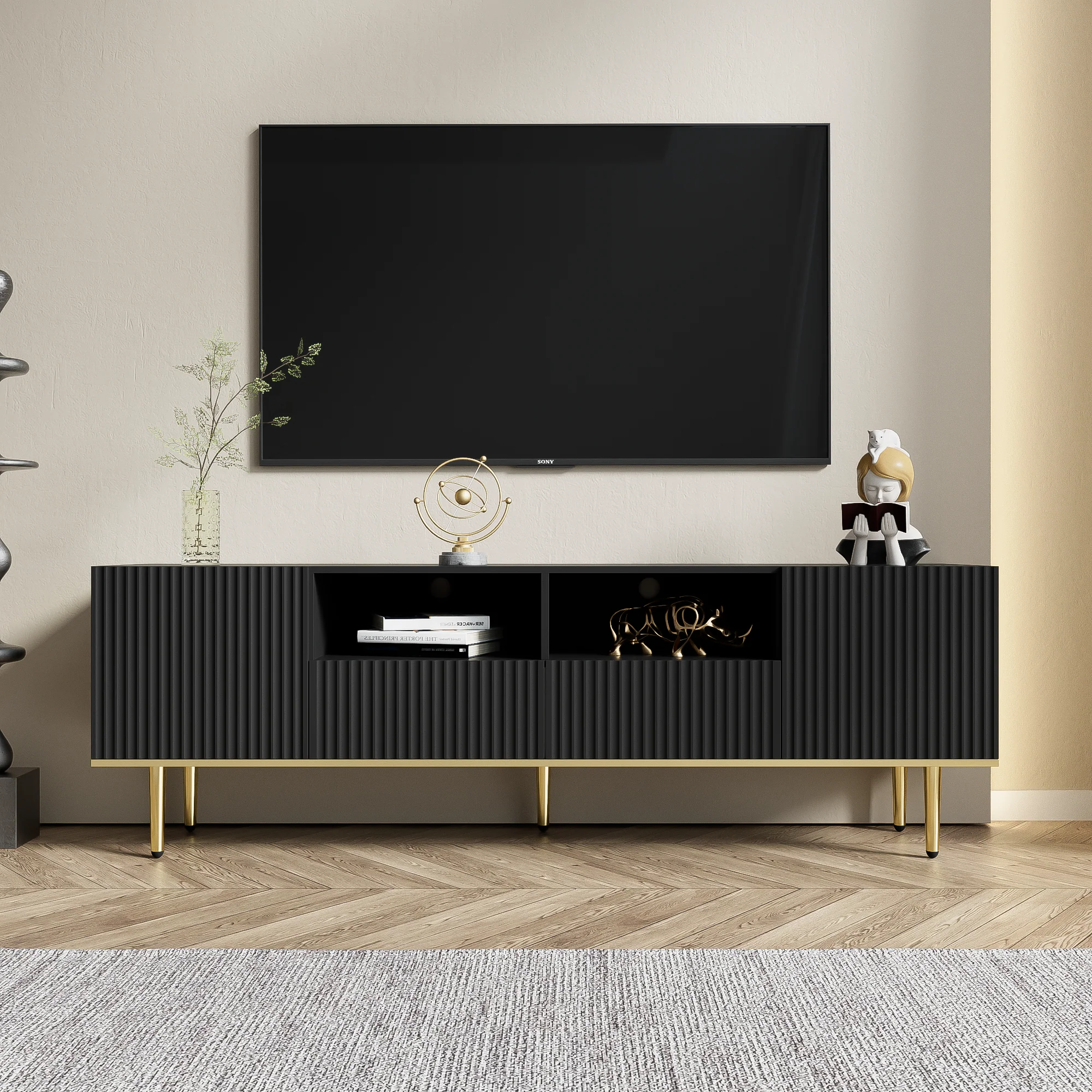TV Cabinet, Modern with Golden Feet and Edge - Image 8