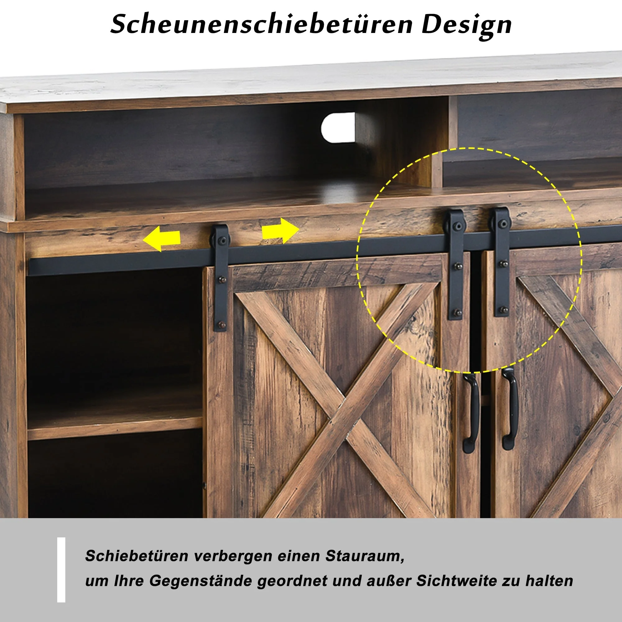 TV Cabinet, Sideboard Entertainment Center, Sliding Doors, Adjustable Shelves, Farmhouse Design Wood - Image 7