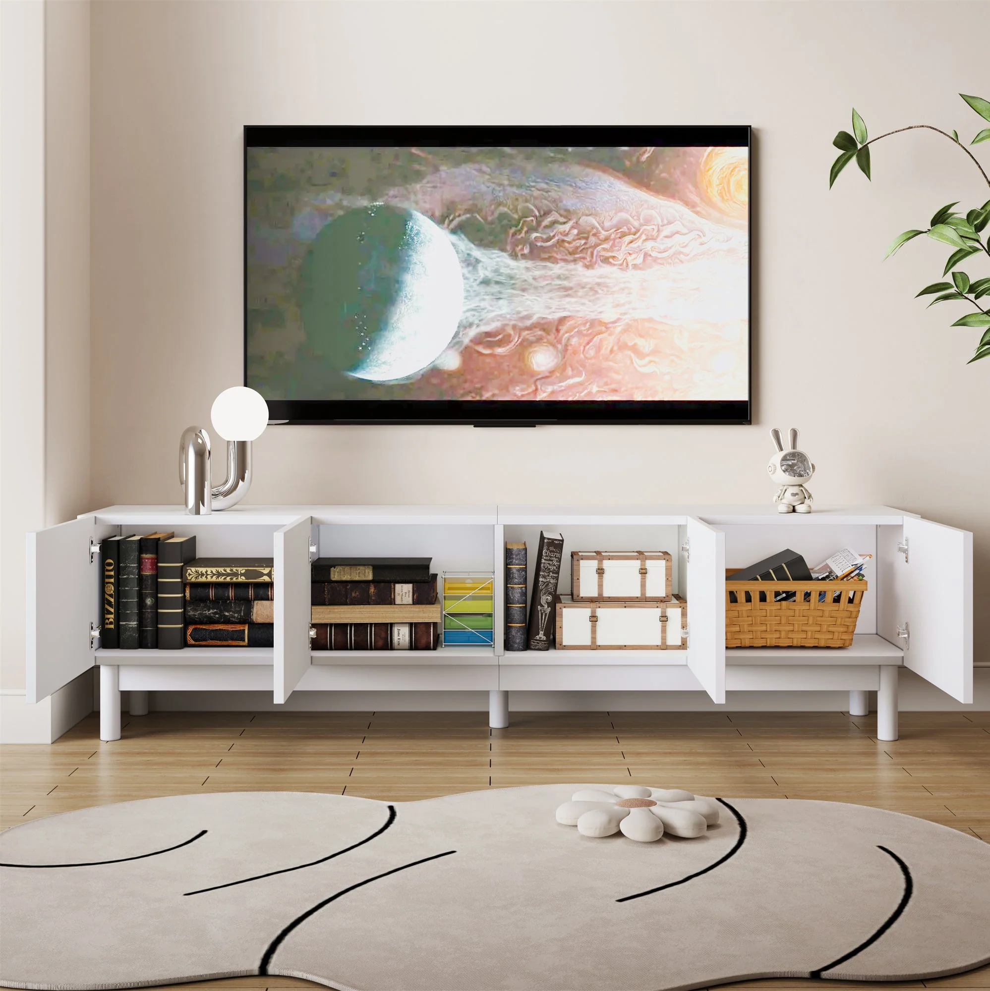 TV Cabinet with Curved Wave-Shaped Doors, Shelves, and Stabilizing Legs - Image 8
