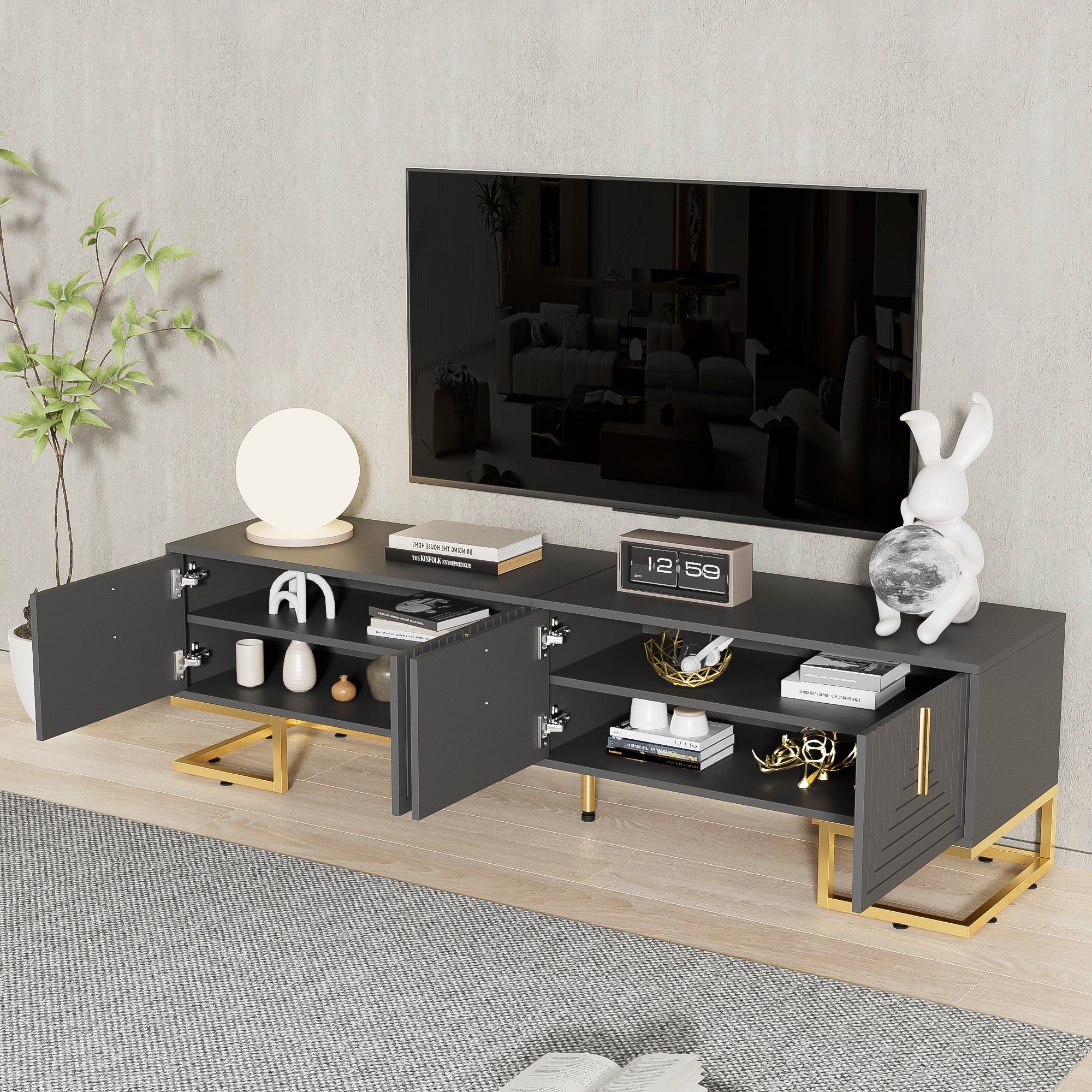 TV Lowboard Textured Door Gold Handles Gold Feet - Image 4