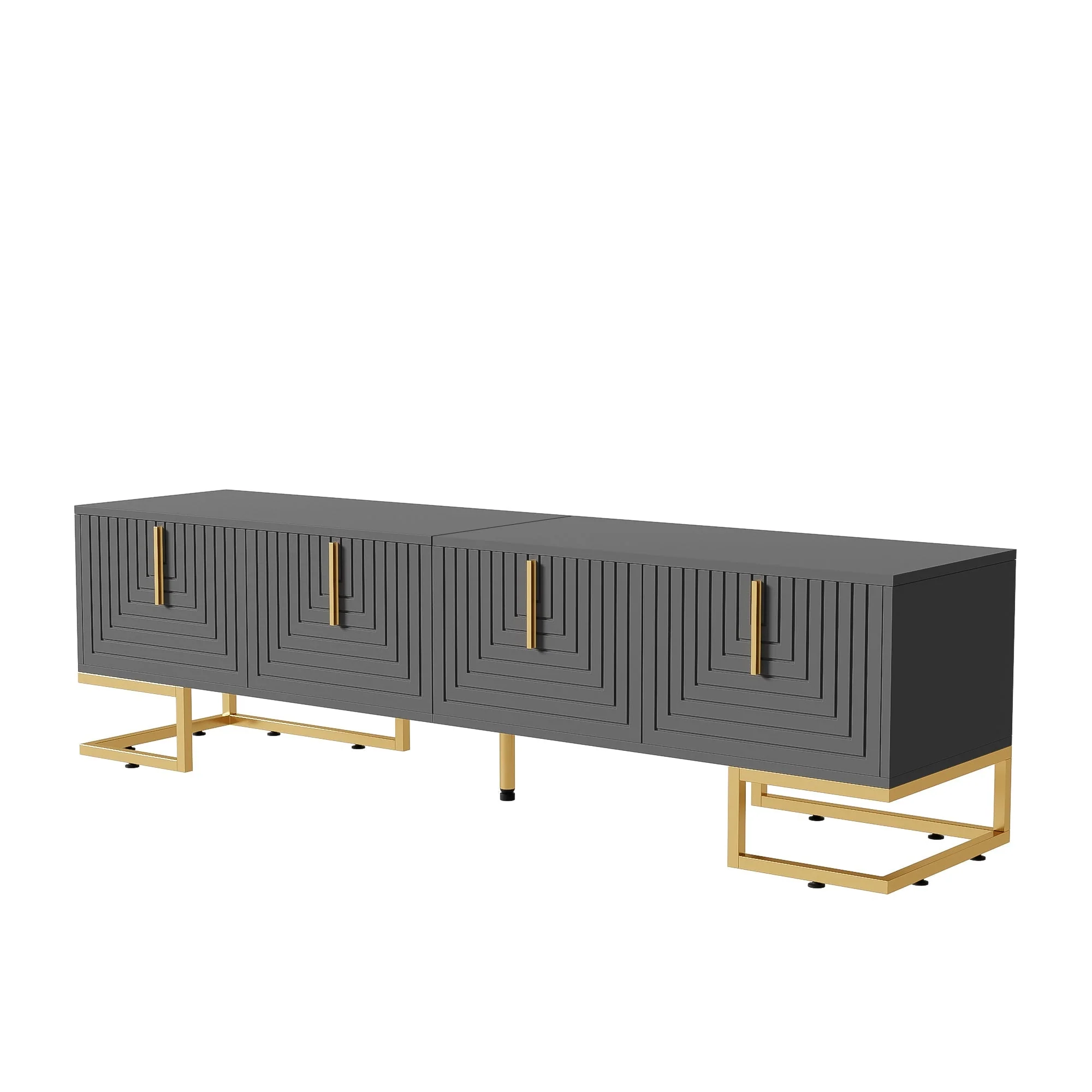 TV Lowboard Textured Door Gold Handles Gold Feet - Image 9