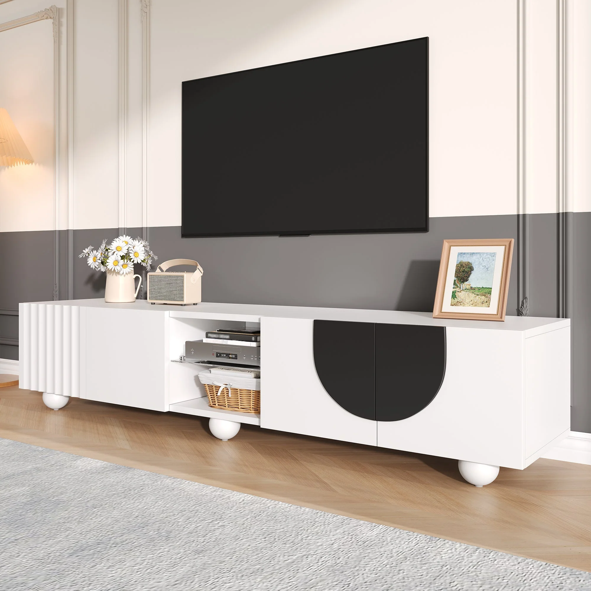 TV Stand 180x40x41.5cm Low Unique Design Modern - Image 9