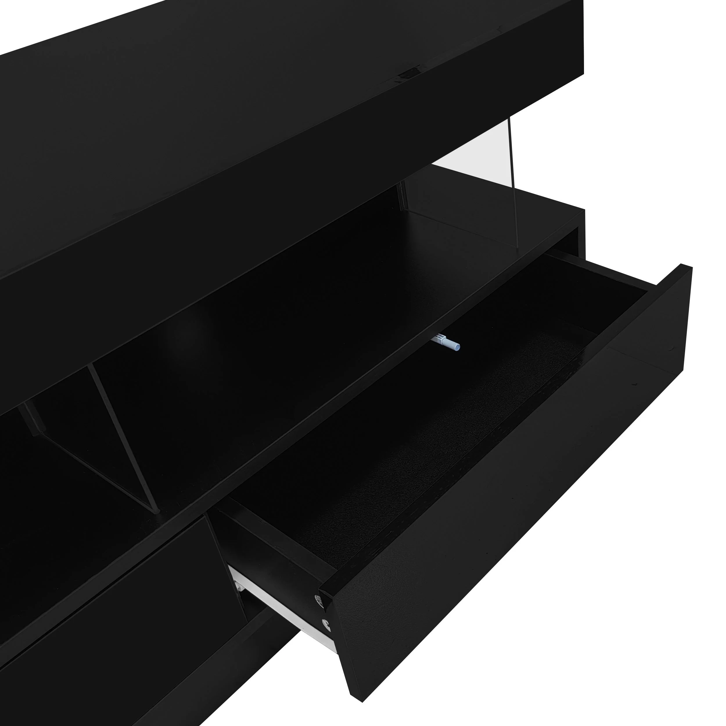 TV Stand, LED Lighting, App Control, Bluetooth Connectivity for 70-inch TVs, Black High Gloss Glass - Image 5