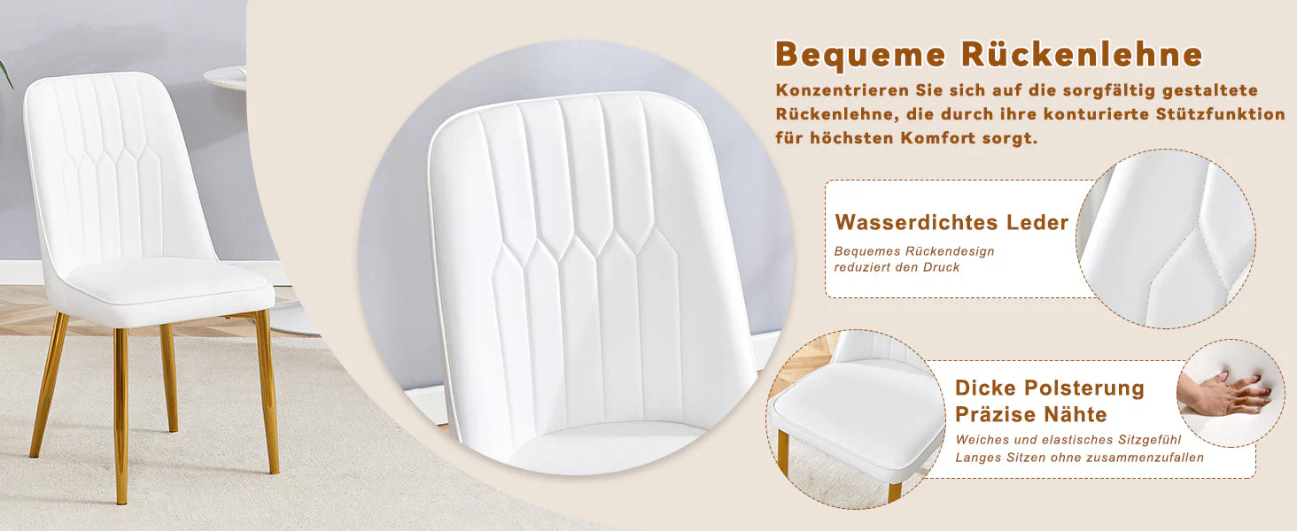 Two Dining Chairs Modern Minimalist Faux Leather - White - Image 7