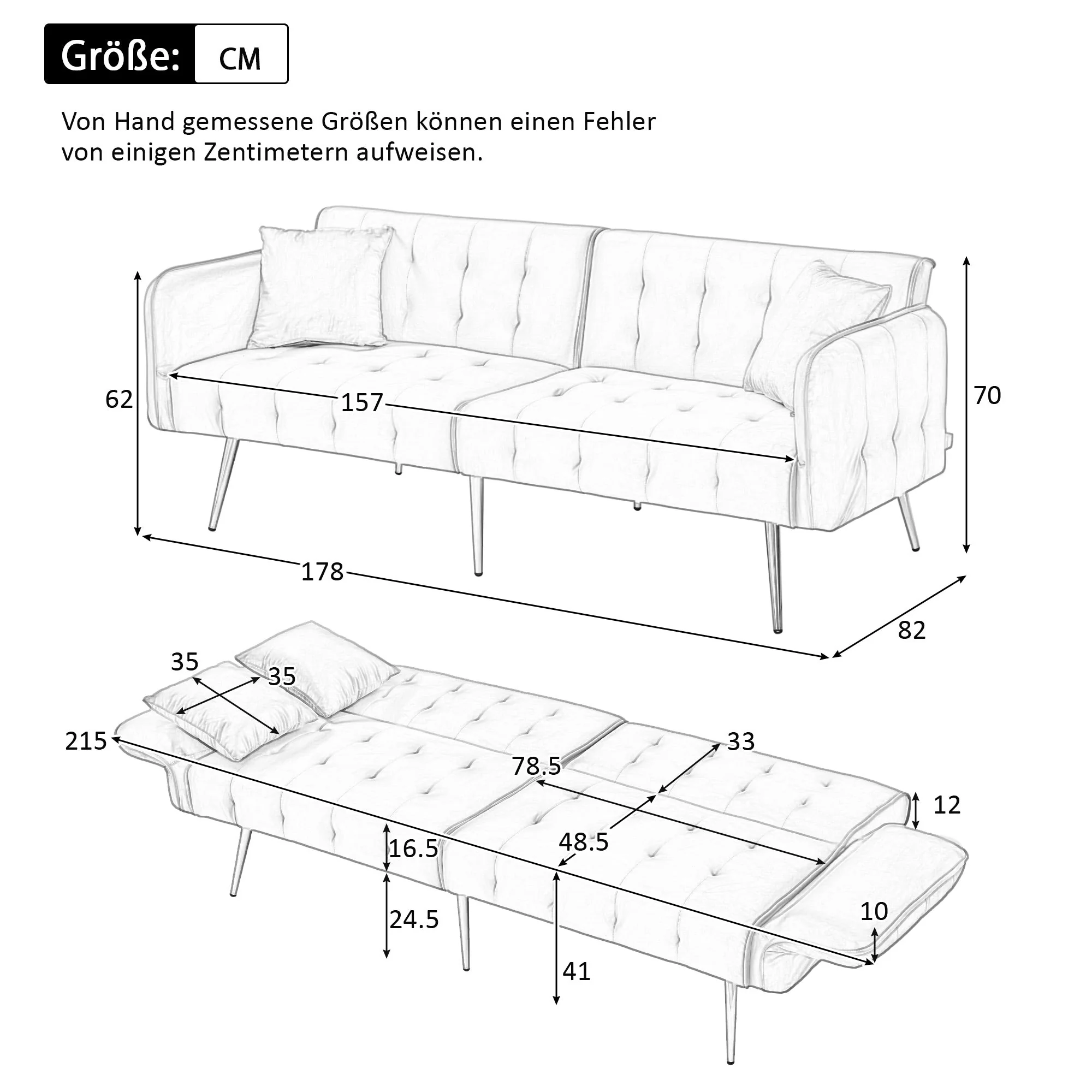 Two-seater Folding Sofa Bed Multifunctional Adjustable Velour - Image 7