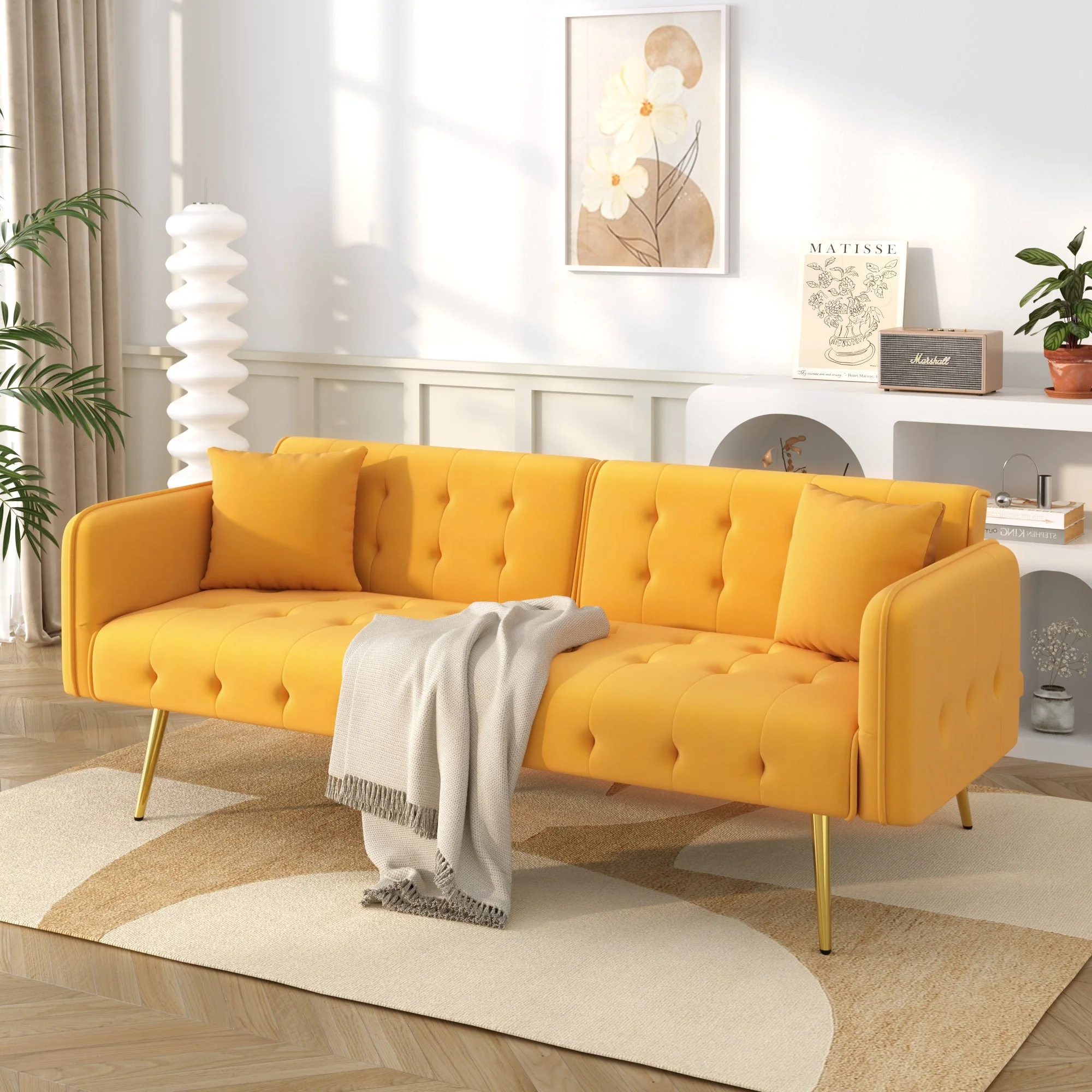 Two-seater Sofa Bed Multifunctional Adjustable Folding Velour Upholstery - Image 2