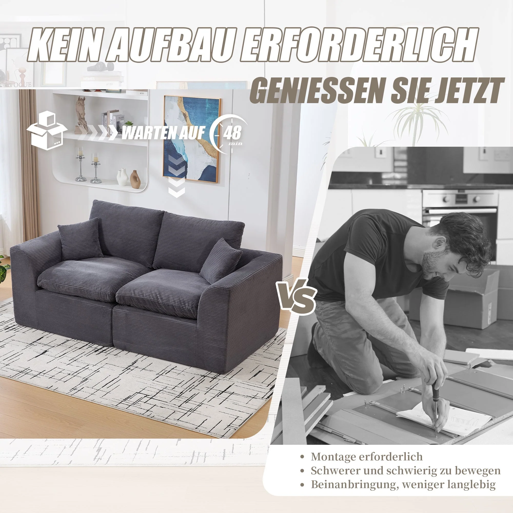 Two-seater Sofa Modern Minimalist Nordic Style with Cushions Fabric - Image 6