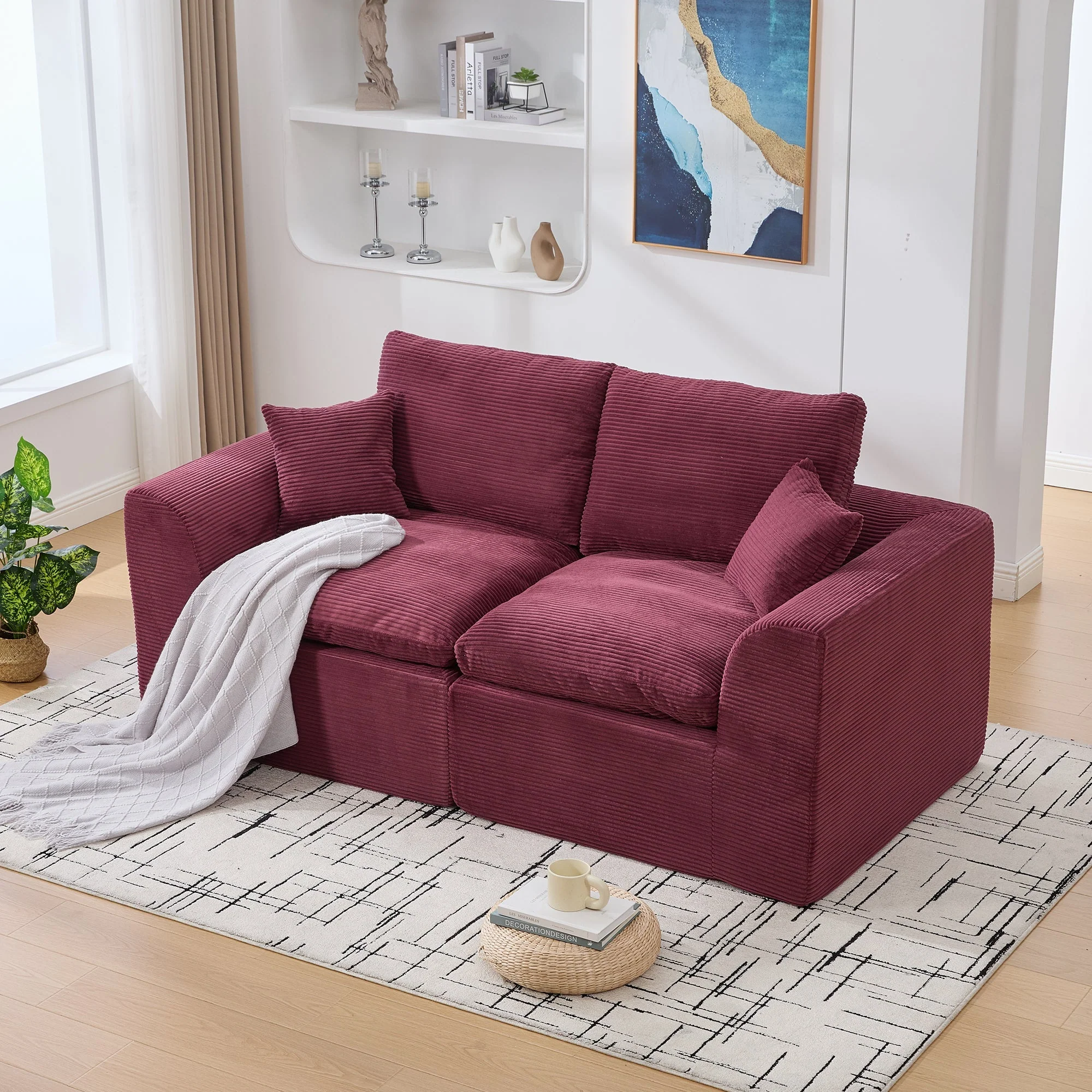 Two-seater Sofa Modern Minimalist Nordic with Cushions - Fabric - Image 8