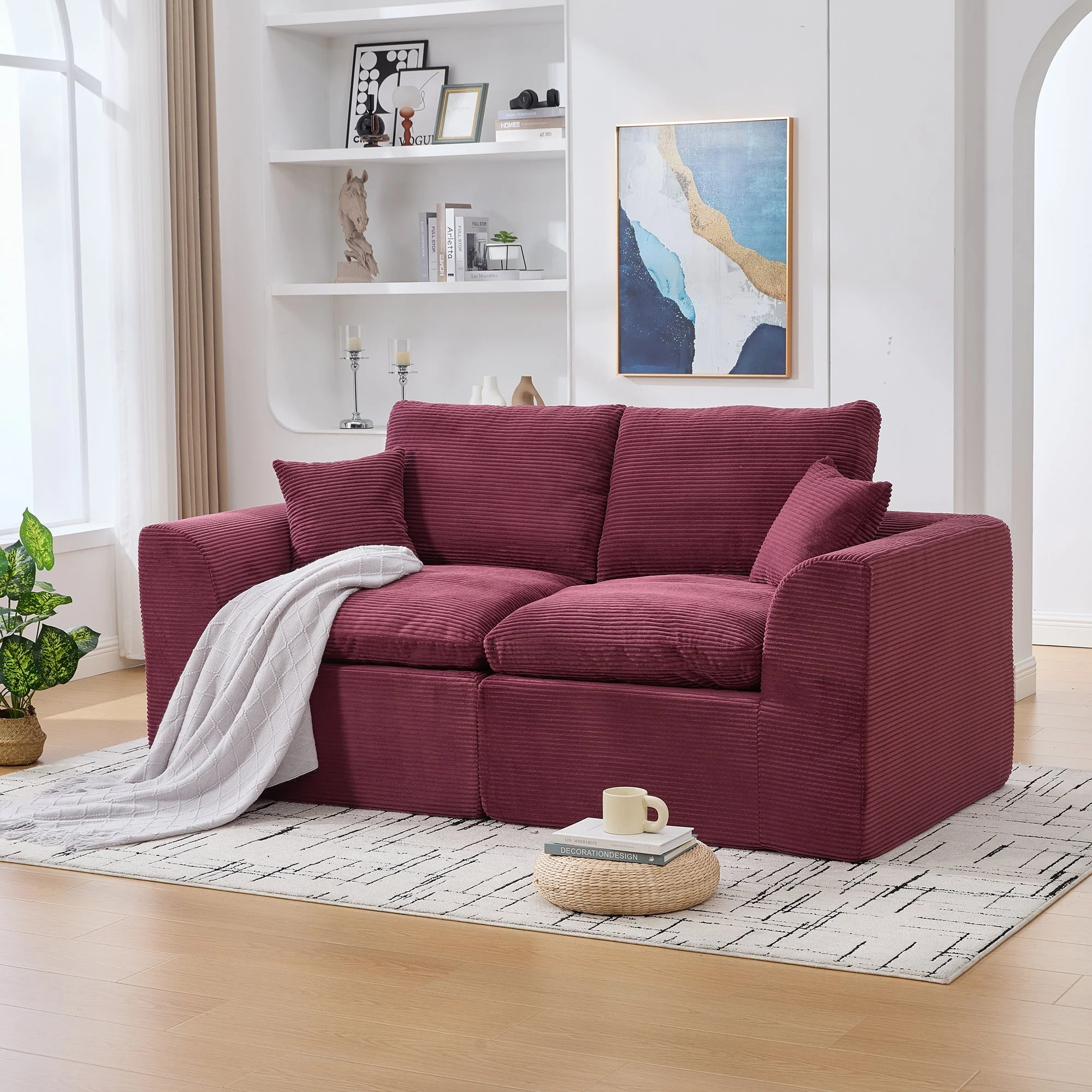 Two-seater Sofa Modern Minimalist Nordic with Cushions - Fabric - Image 9
