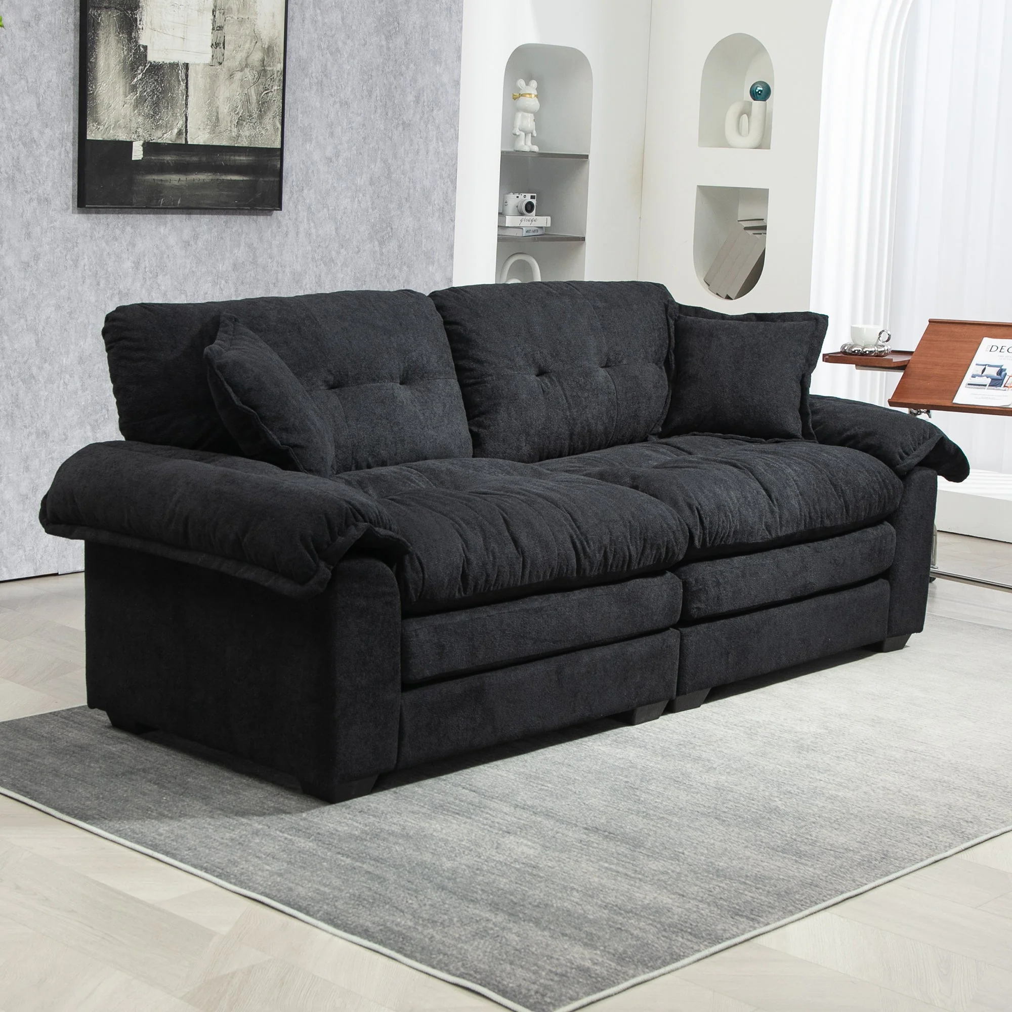 Two-Seater Sofa with Double Layer Cushions and Pocket Springs, 213 cm Chenille - Image 3