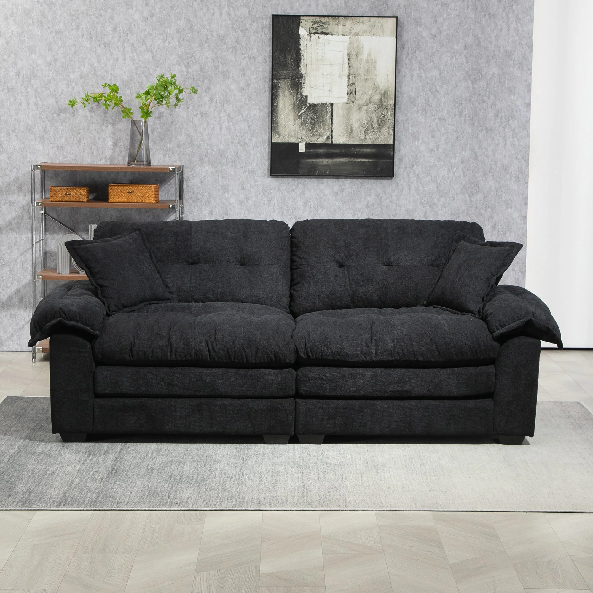 Two-Seater Sofa with Double Layer Cushions and Pocket Springs, 213 cm Chenille - Image 6