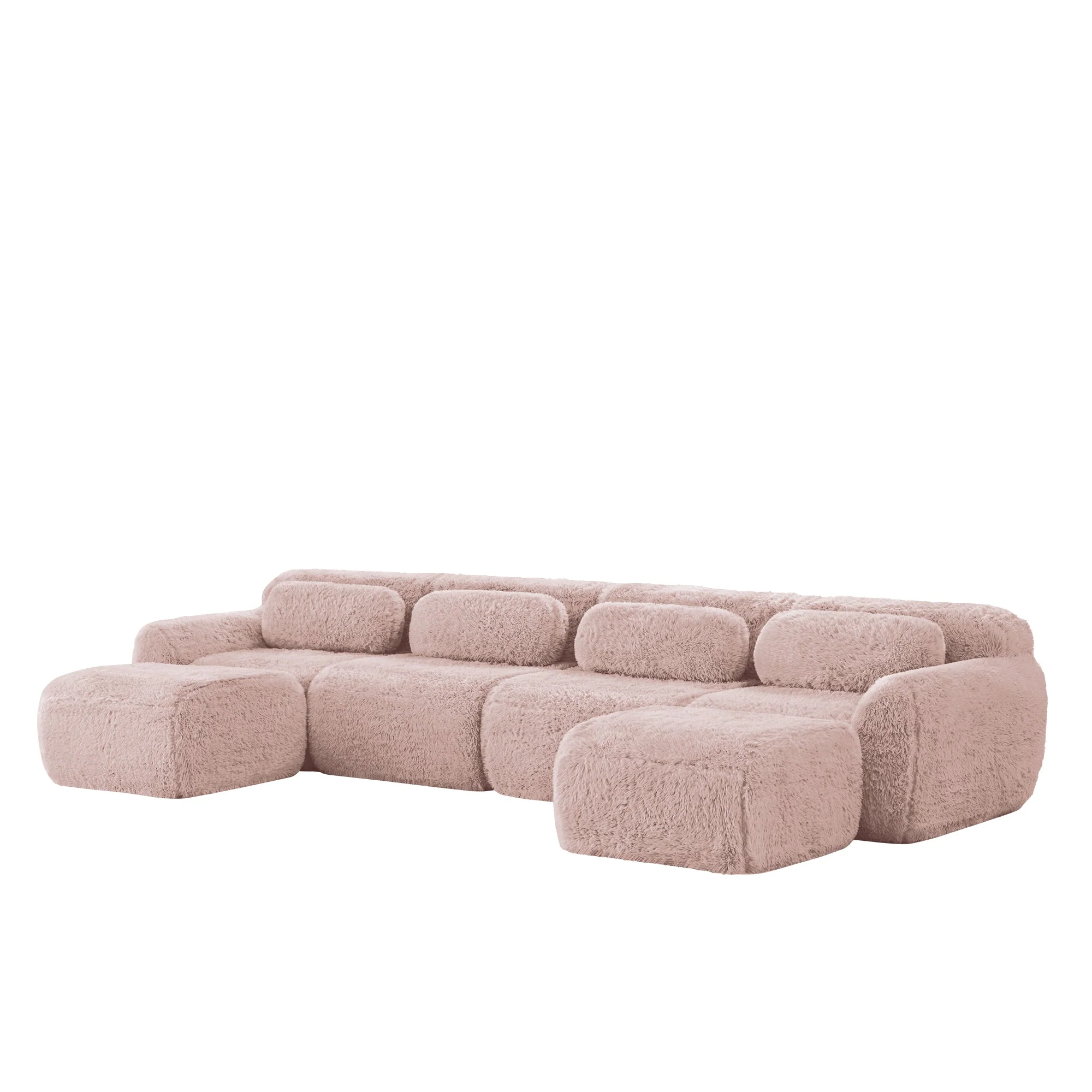 U-Shaped Modular Sofa No Assembly Plush Fabric - Pink - Image 4