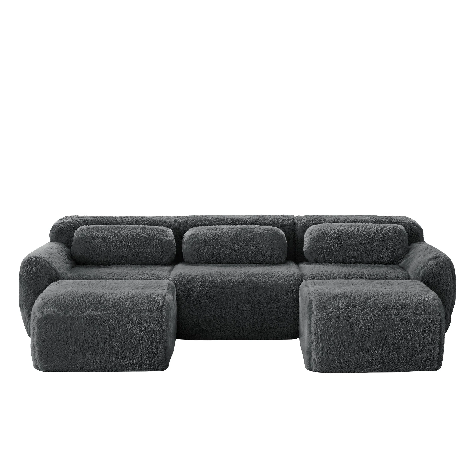 U-shaped Modular Sofa Plush Fabric High-Resilience Foam - Grey - Image 4