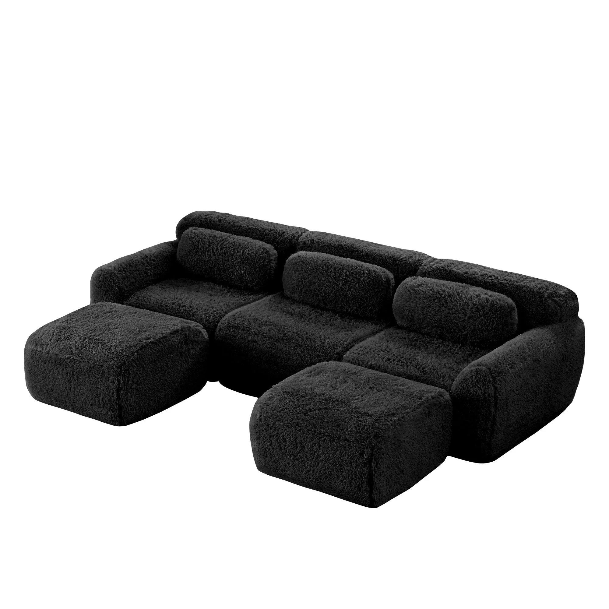 U-shaped Modular Sofa Plush Fabric No Assembly With Cushions - Black - Image 6