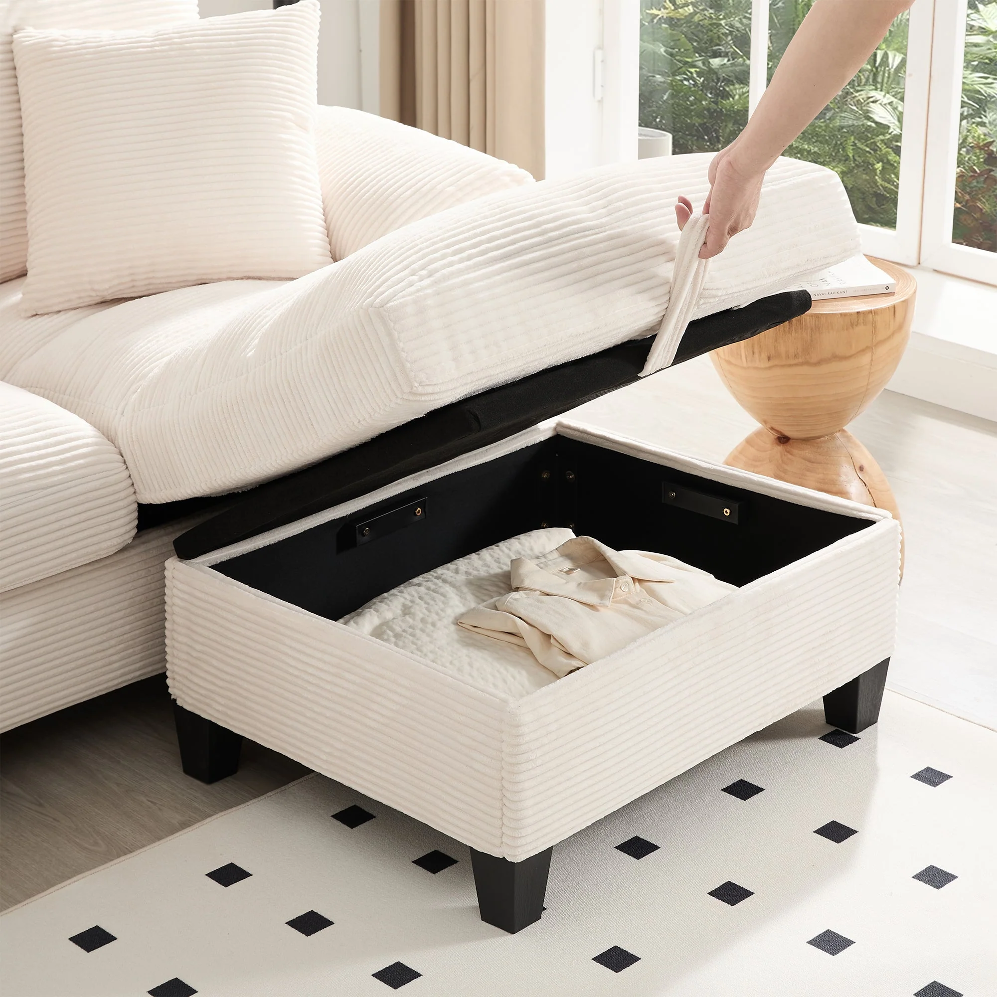 U-shaped Sofa 4-Seater with Storage USB Ports Cup Holders Oversized Corduroy - Image 4