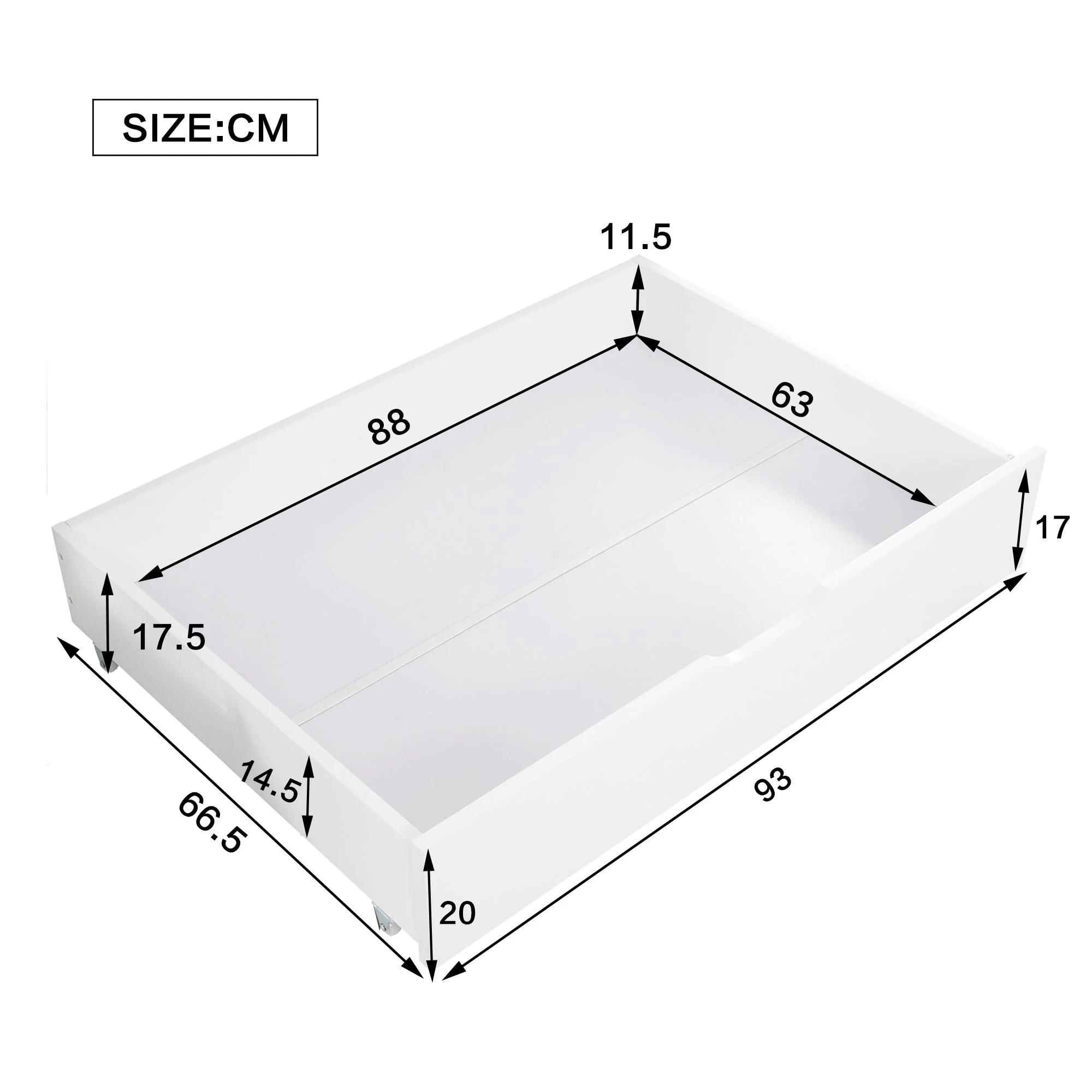 Under Bed Storage Drawers, Two Drawers Casters MDF, White - Image 4