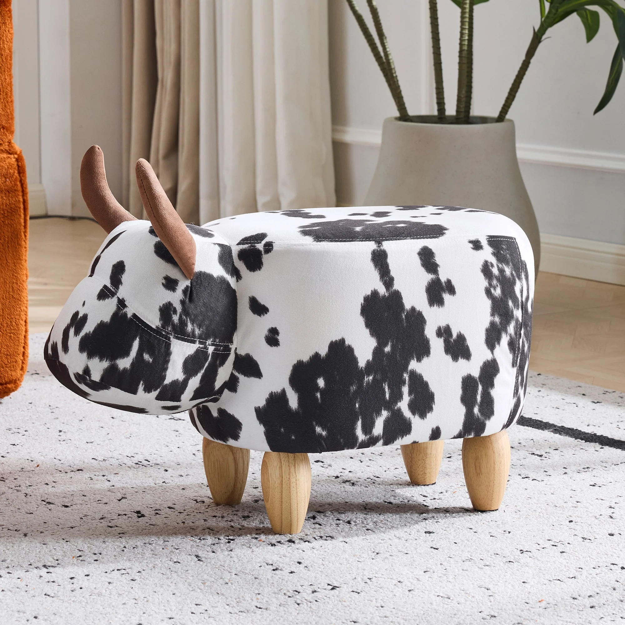 Universal Pet Footstool, Non-Slip Shoe Changing Stool with Solid Wood Legs, Black and White - Image 6