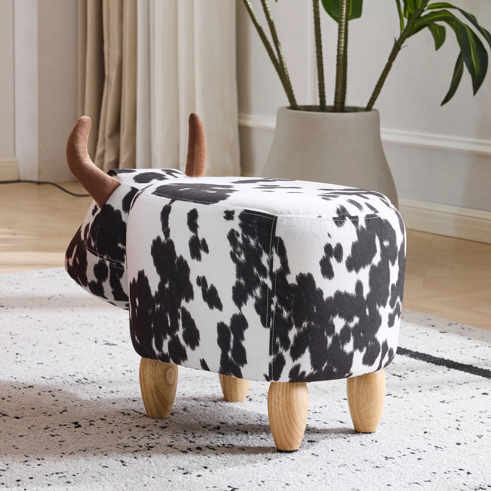 Universal Pet Footstool, Non-Slip Shoe Changing Stool with Solid Wood Legs, Black and White - Image 8