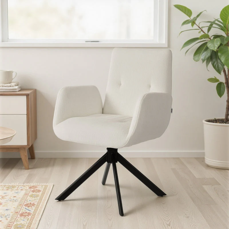 Upholstered Accent Chair Swivel Modern Design 120 kg Cream White - Image 7