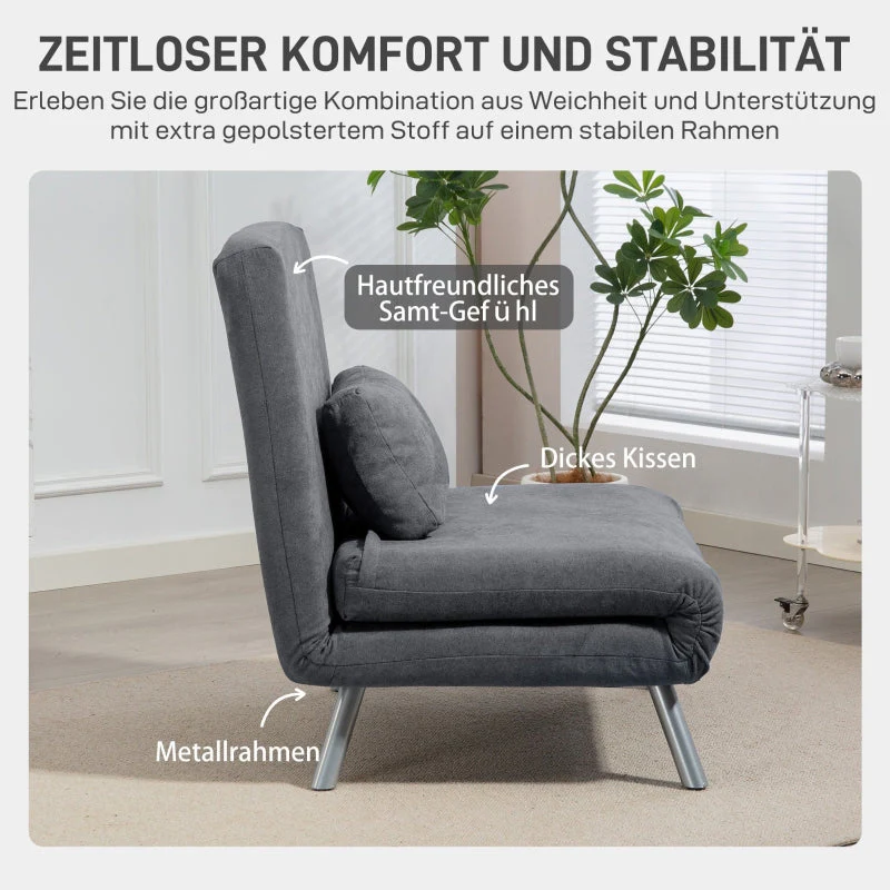 Upholstered Armchair, 2-in-1 Sleeper Guest Bed, Fabric, Dark Grey - Image 7
