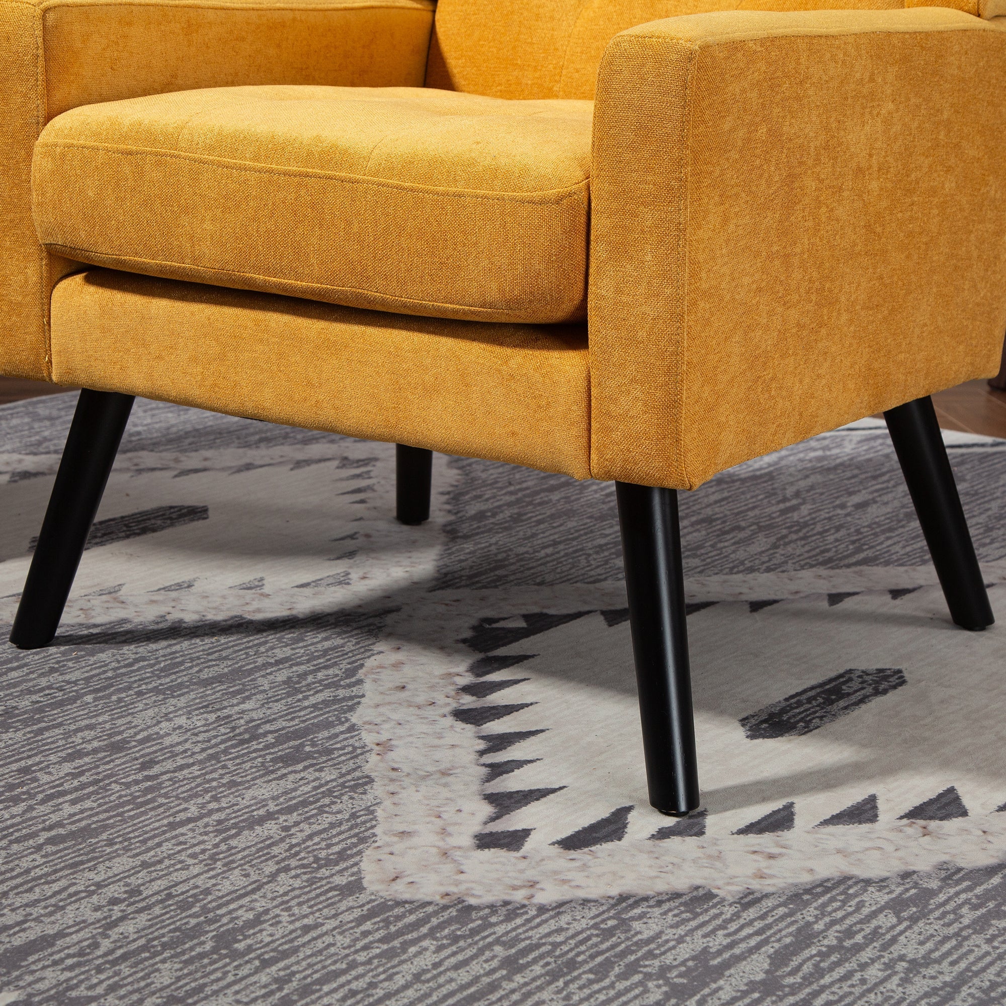Upholstered Armchair with Buttoned Padding and Solid Wood Legs, Suede Black - Image 8