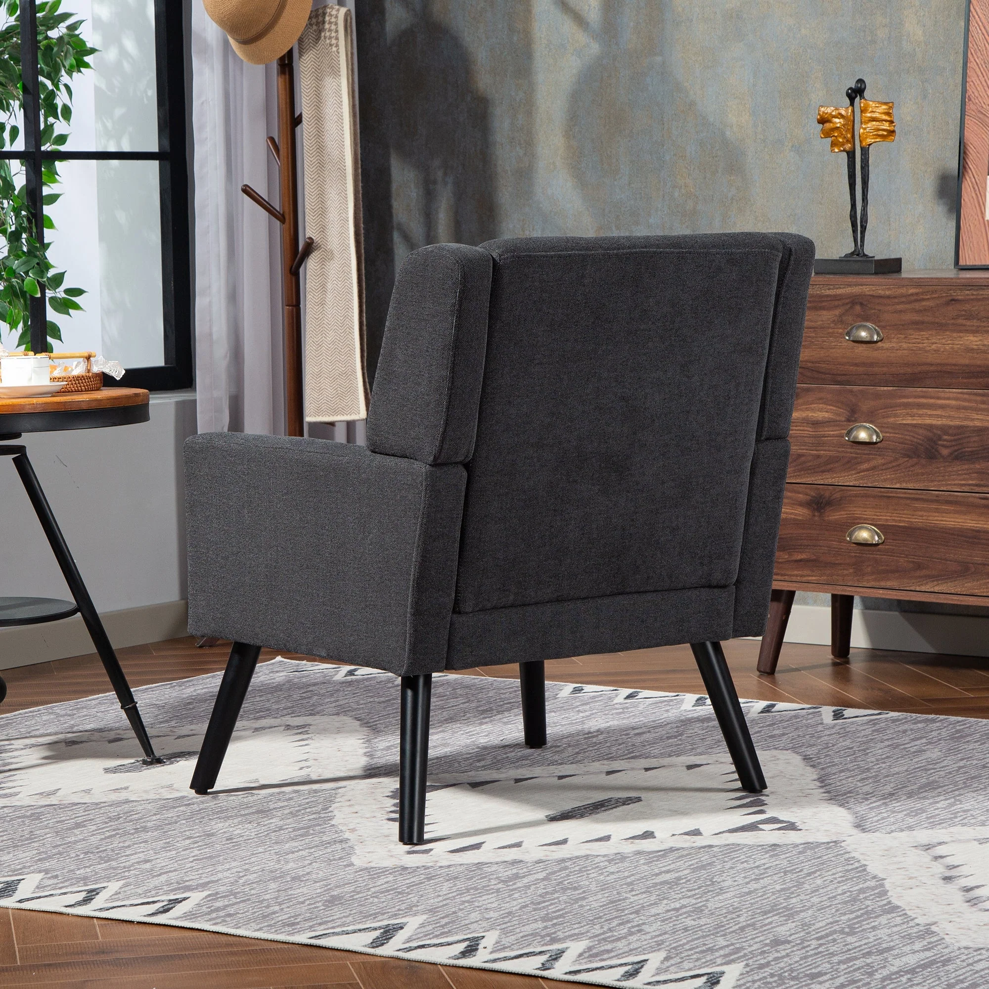 Upholstered Armchair with High-Density Foam and Solid Wood Legs, Black Suede - Image 2
