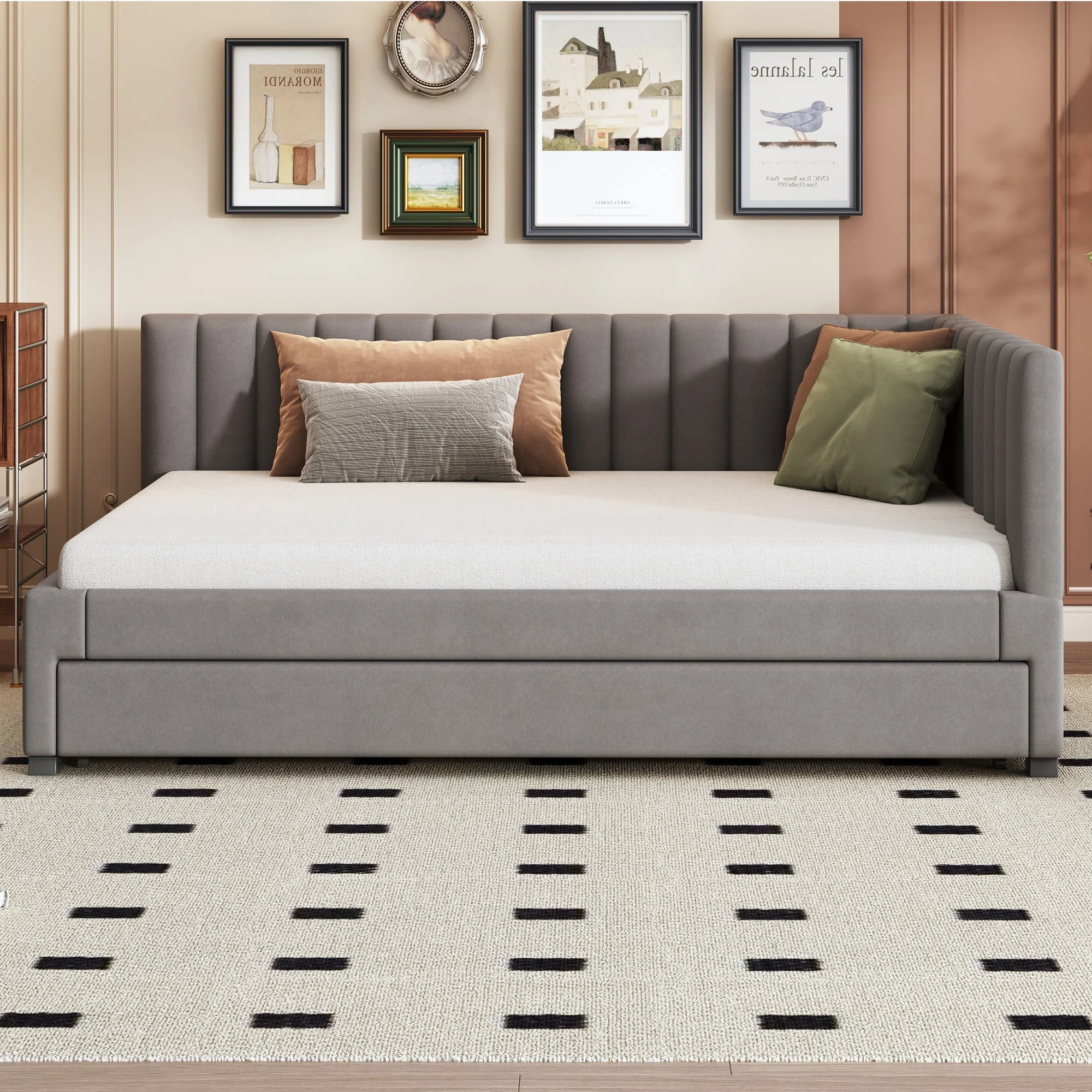 Upholstered Bed 140*200, Pull-Out Sofa Bed, Multifunctional, Velvet Gray - Image 2