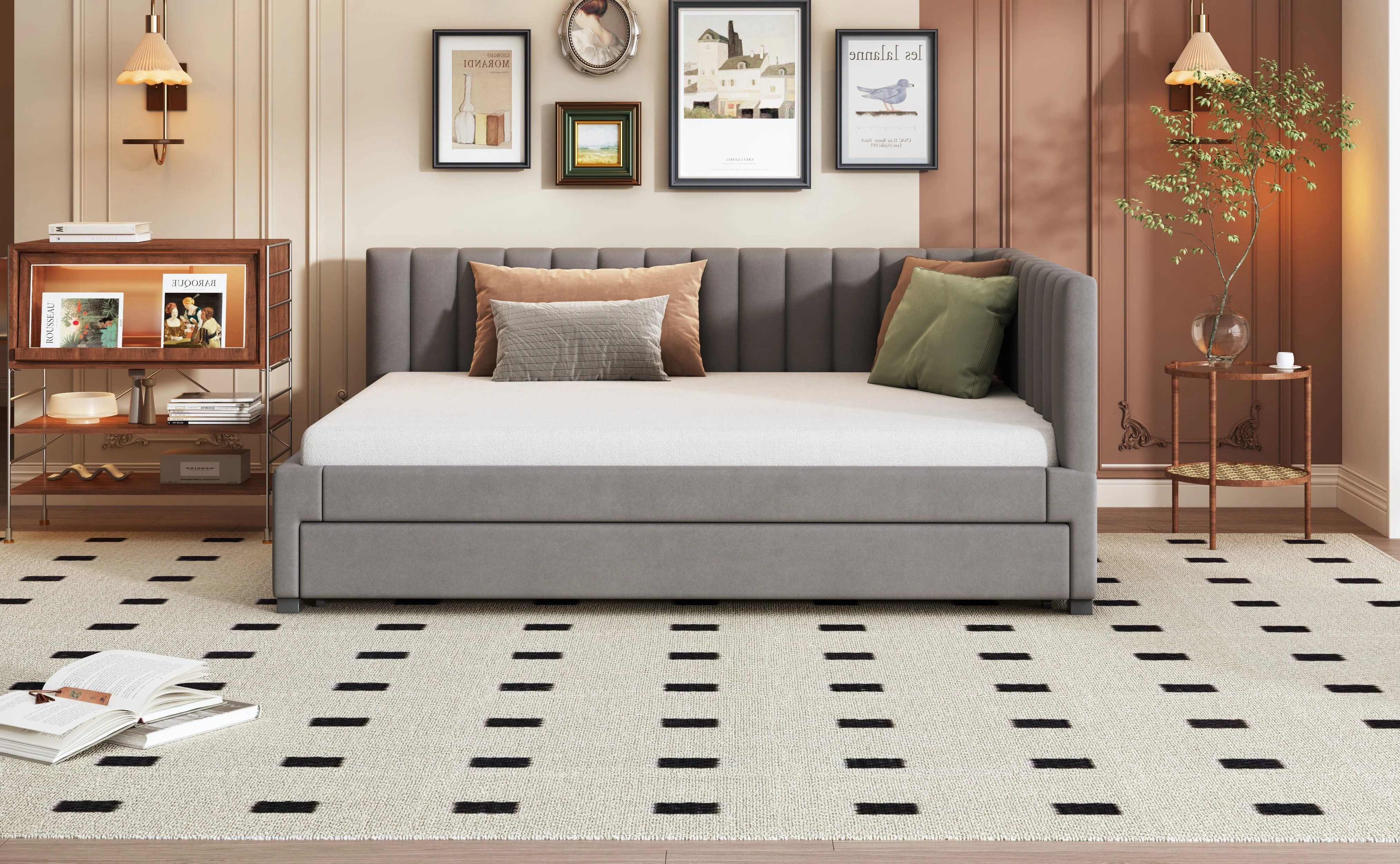 Upholstered Bed 140*200, Pull-Out Sofa Bed, Multifunctional, Velvet Gray - Image 7