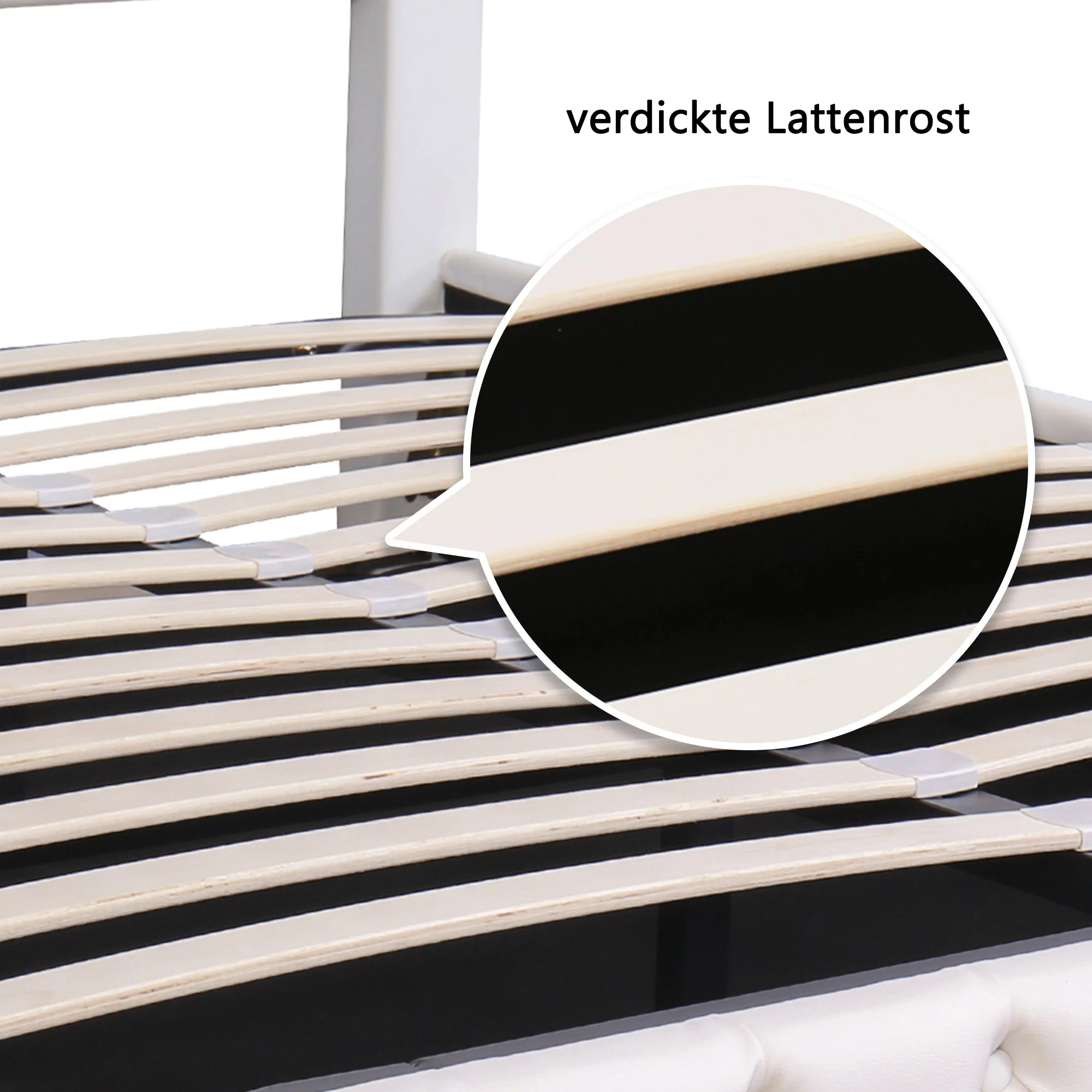 Upholstered Bed 140 x 190 cm with Hydraulic Storage and LED Lighting, White PU - Image 10