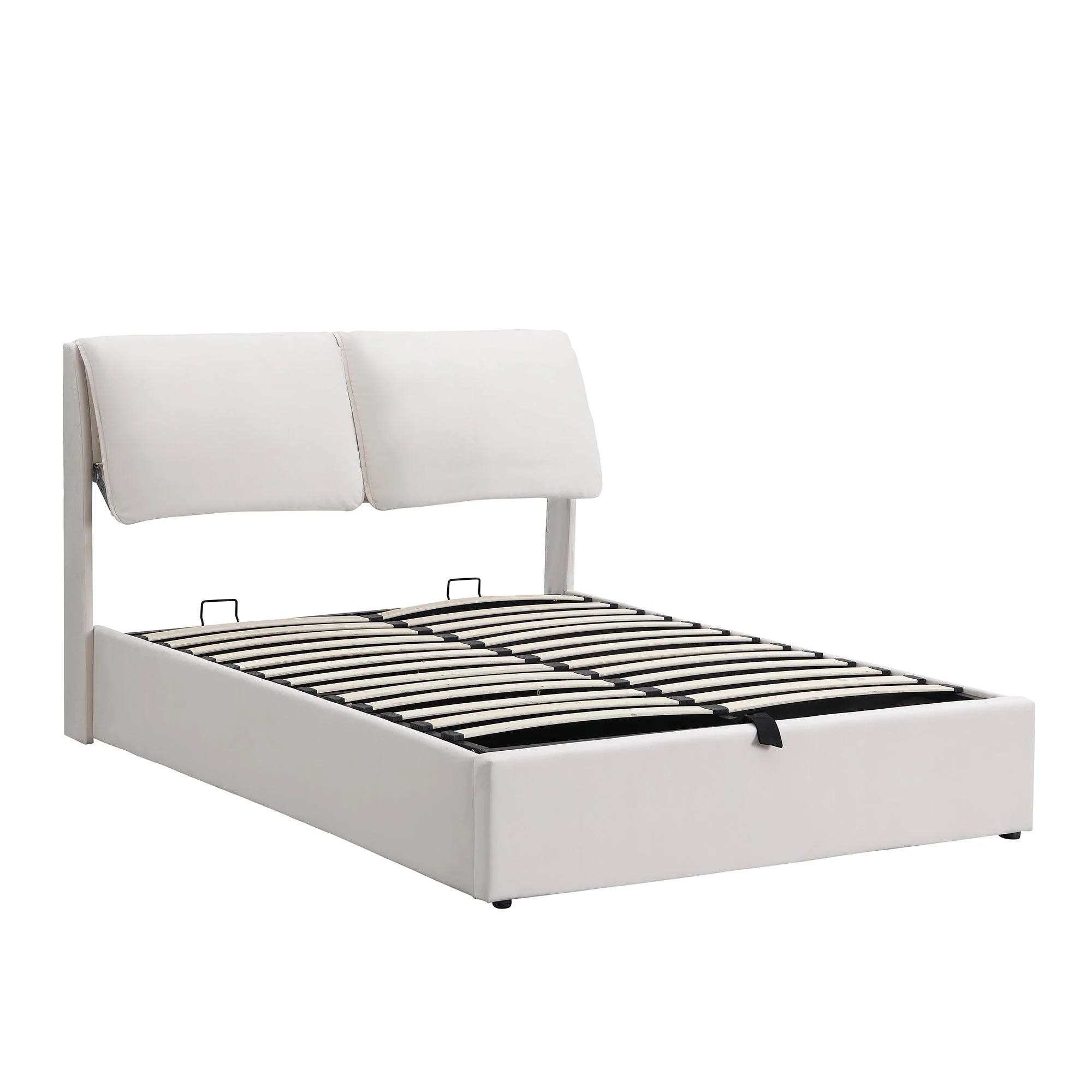 Upholstered Bed, 140x190, Hydraulic Base, 3 Drawers, Storage Chest, Slat Frame, Headboard, Velvet Beige - Image 8