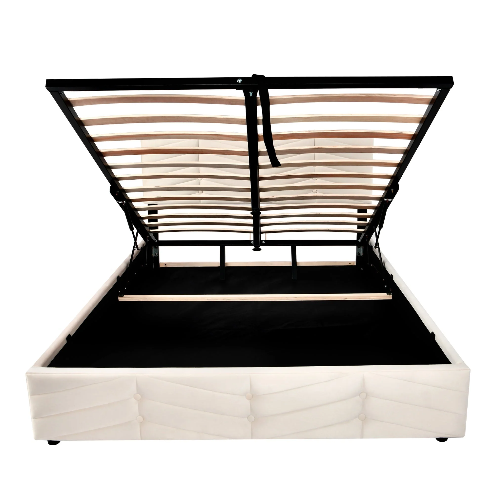Upholstered Bed 140x190cm Adjustable Headboard Slatted Base - Dutch Velvet Beige - Image 9