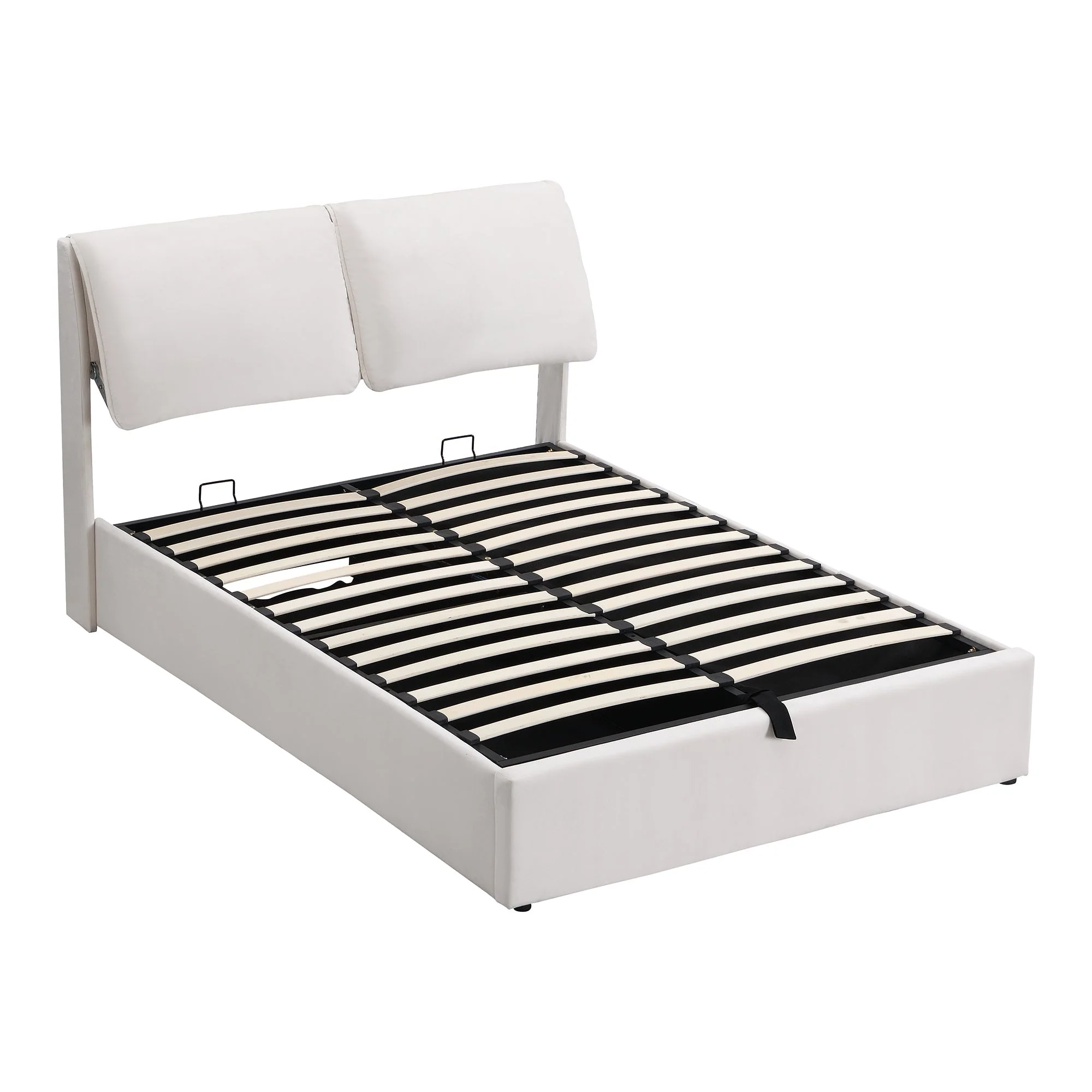 Upholstered Bed 140x190cm Hydraulic Storage 3 Drawers Velvet Beige - Image 9